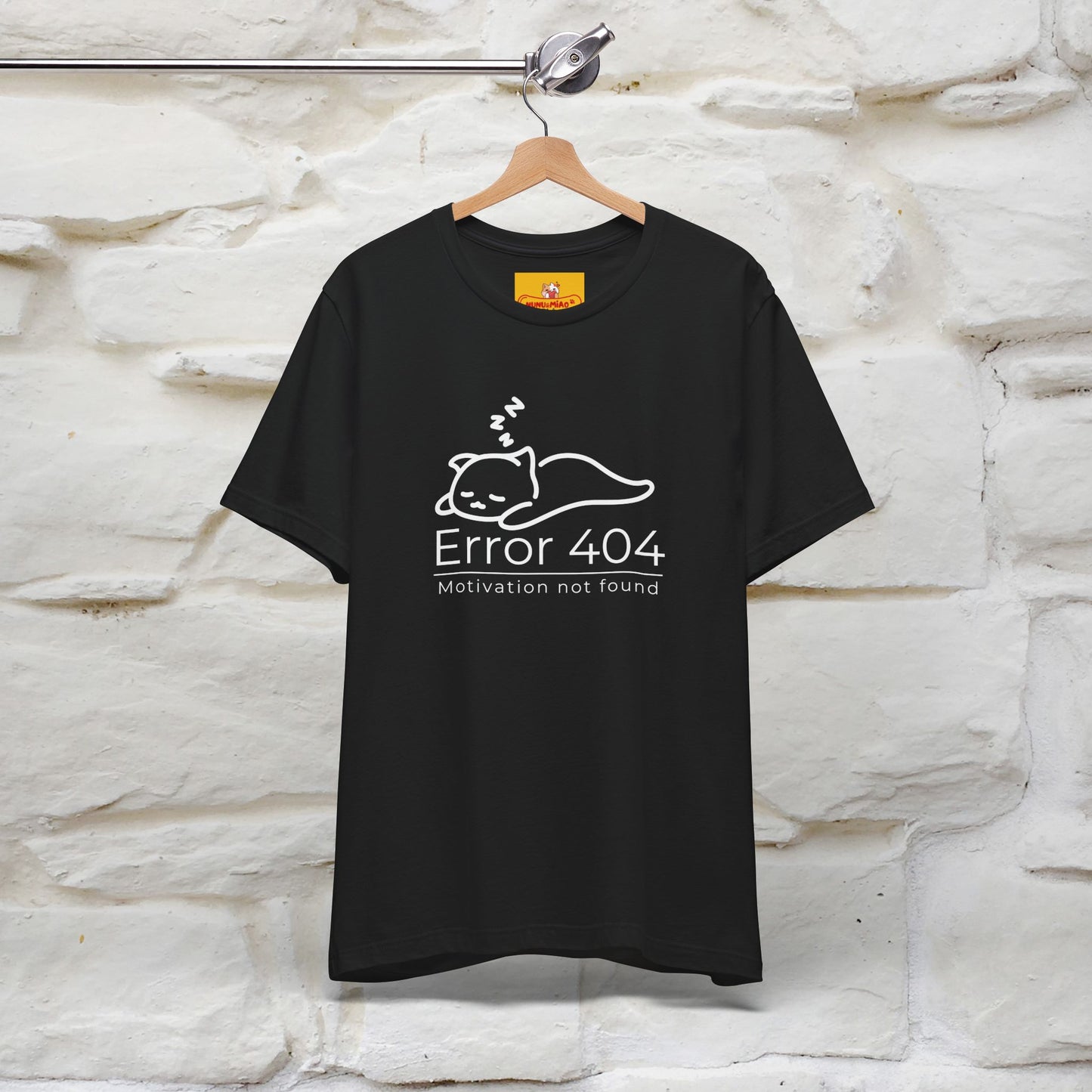 ''Error 404 Motivation Not Found'' Cat T-Shirt Front and Back Design | Nunu&Miao Studio