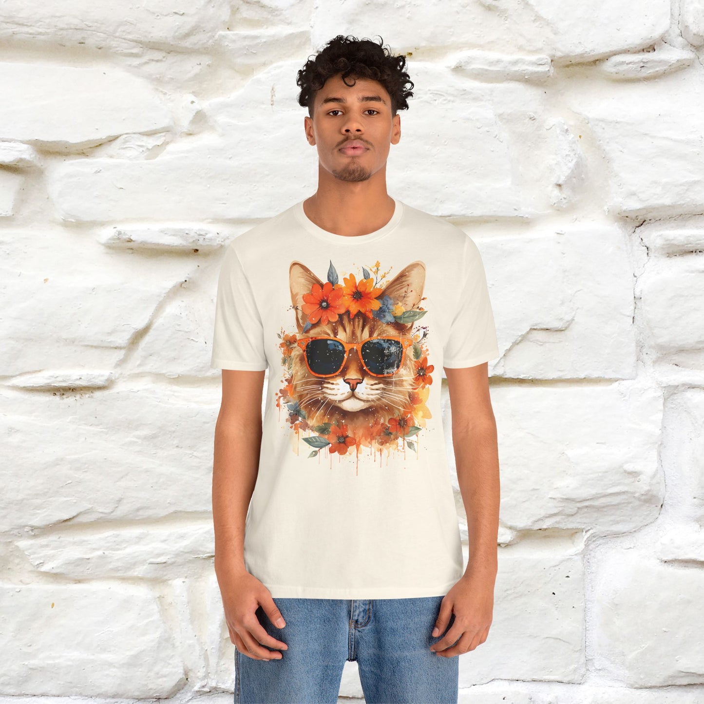 "Cool Cat in Bloom" T-shirt for Men and Women | 100% Cotton* - Nunu&Miao Studio