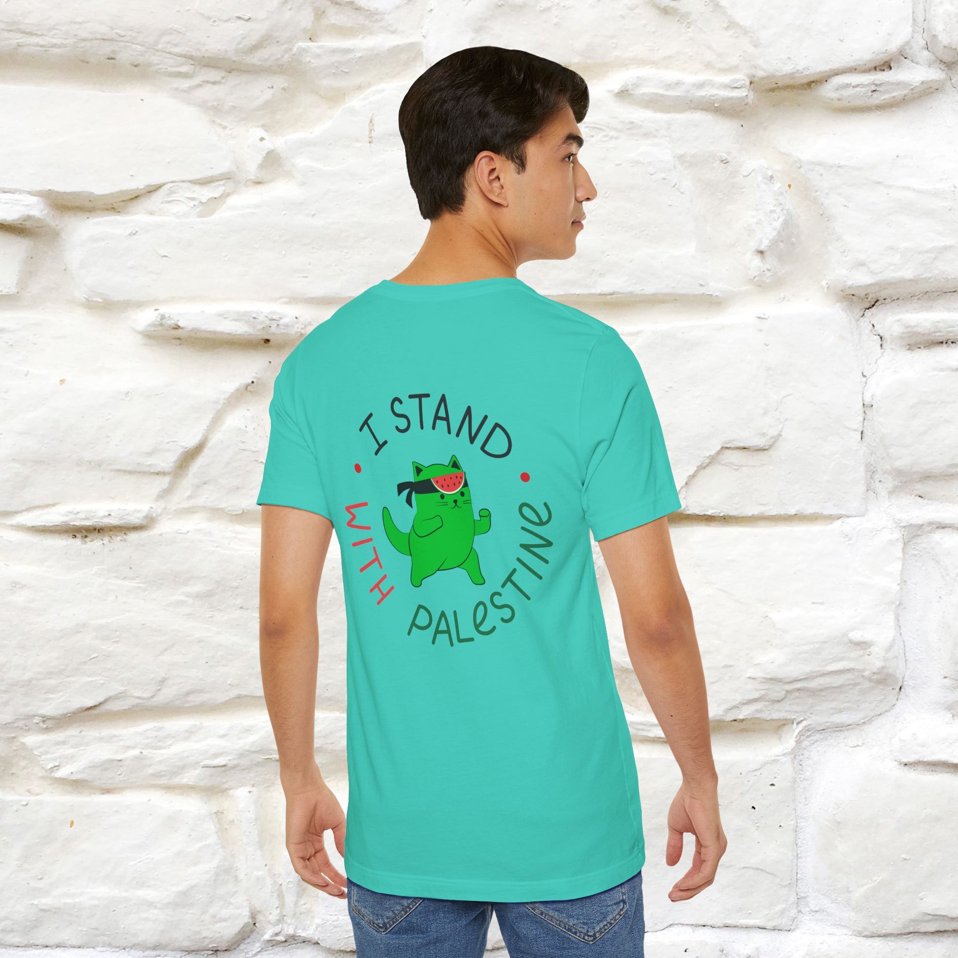 "I Love Palestine" Cat T-shirt | Front & Back Design |Nunu&Miao Studio - Nunu&Miao Studio