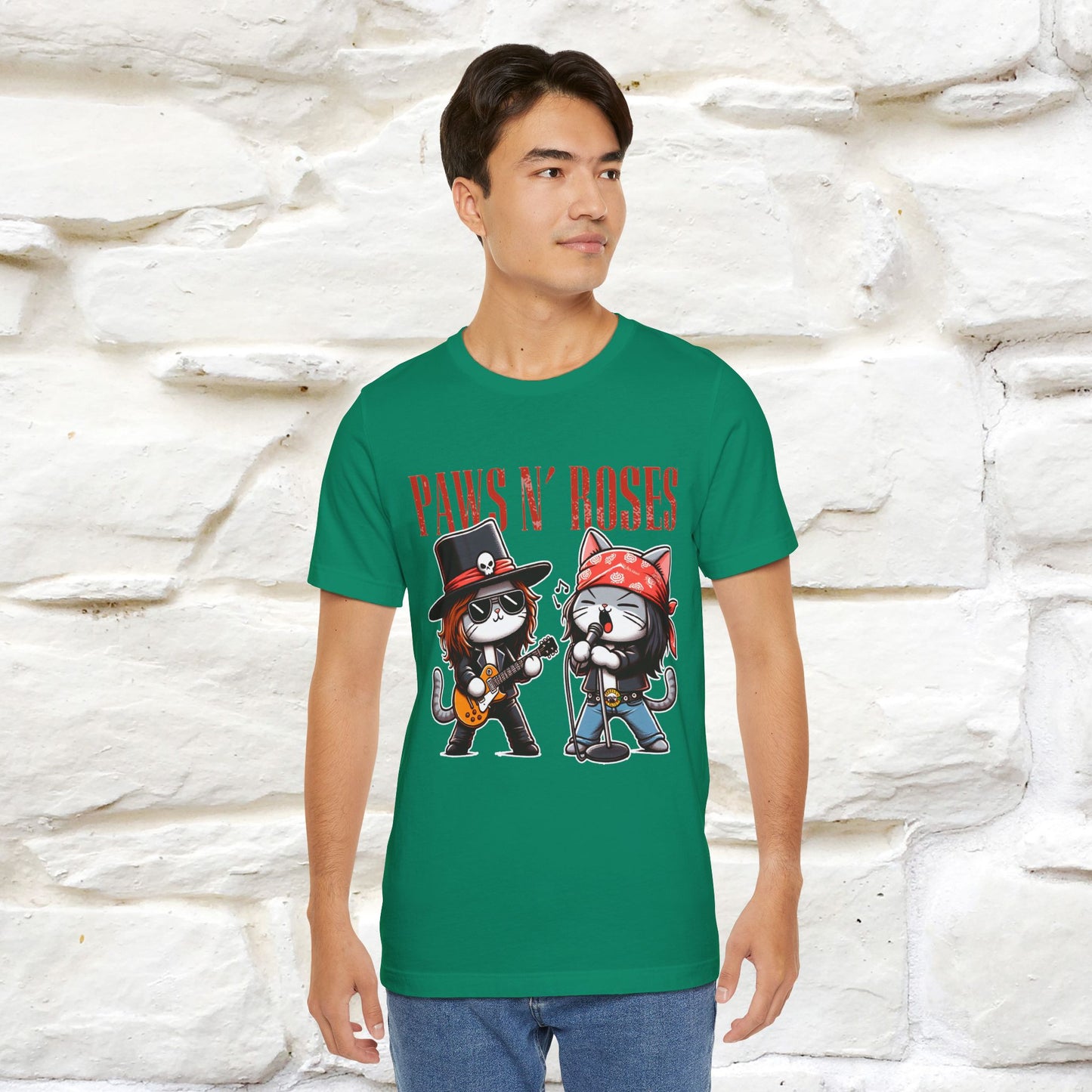 Paws N' Roses T-Shirt | Rock-Inspired Cat Lover | Nunu&Miao Studio - Nunu&Miao Studio
