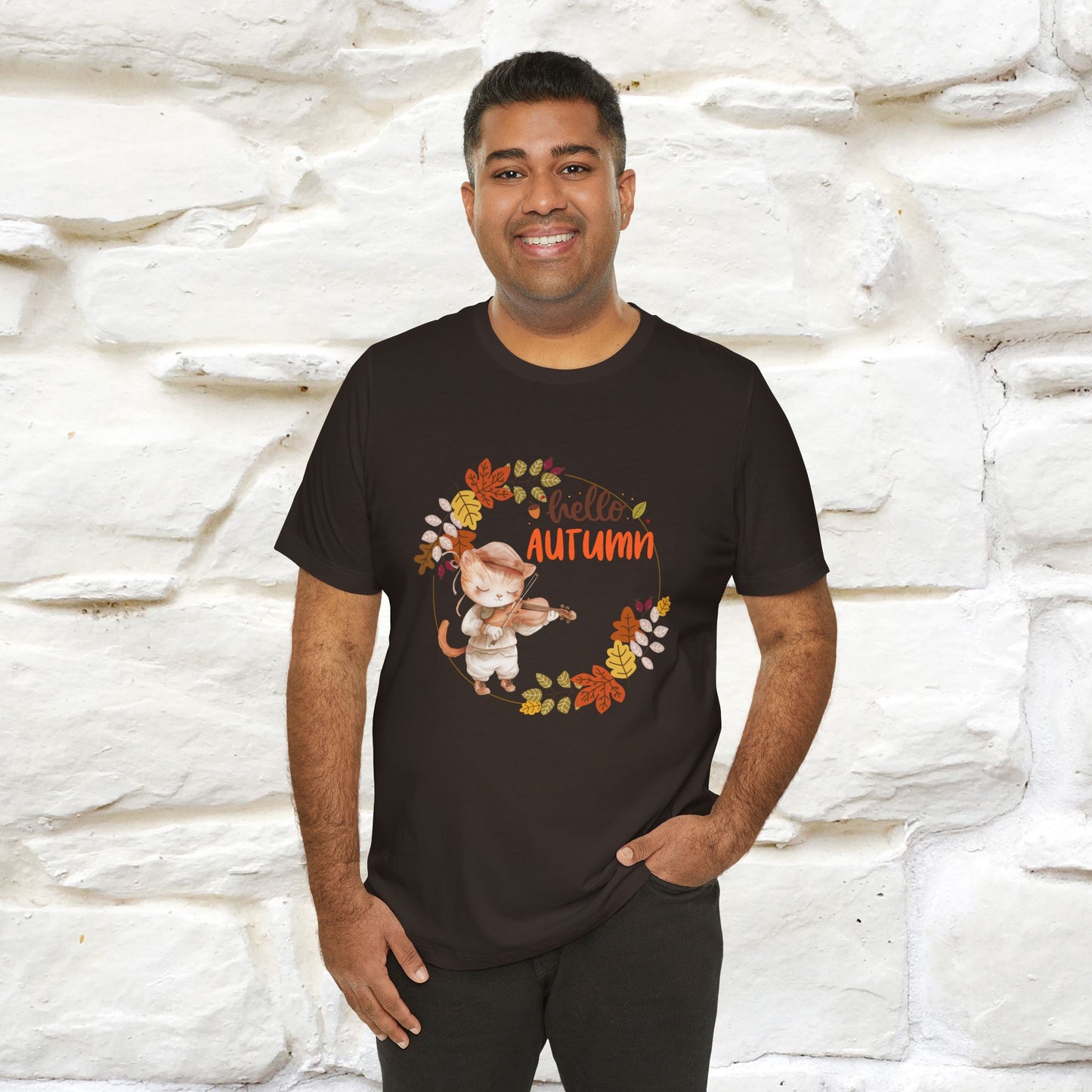 "Hello Autumn" Cat T-Shirt for Men & Women | 100% Cotton* | Cozy Fall Fashion - Nunu&Miao Studio