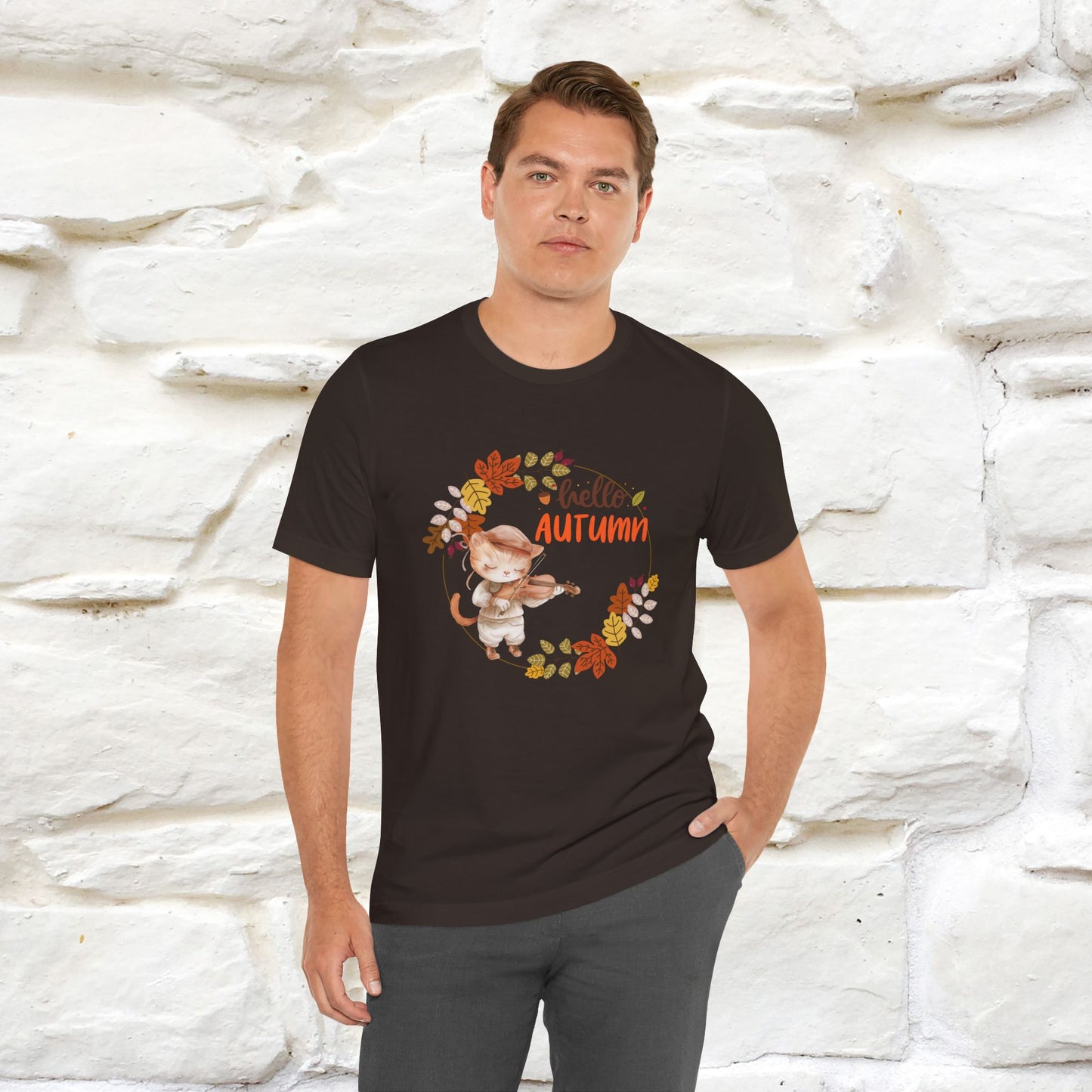 "Hello Autumn" Cat T-Shirt for Men & Women | 100% Cotton* | Cozy Fall Fashion - Nunu&Miao Studio