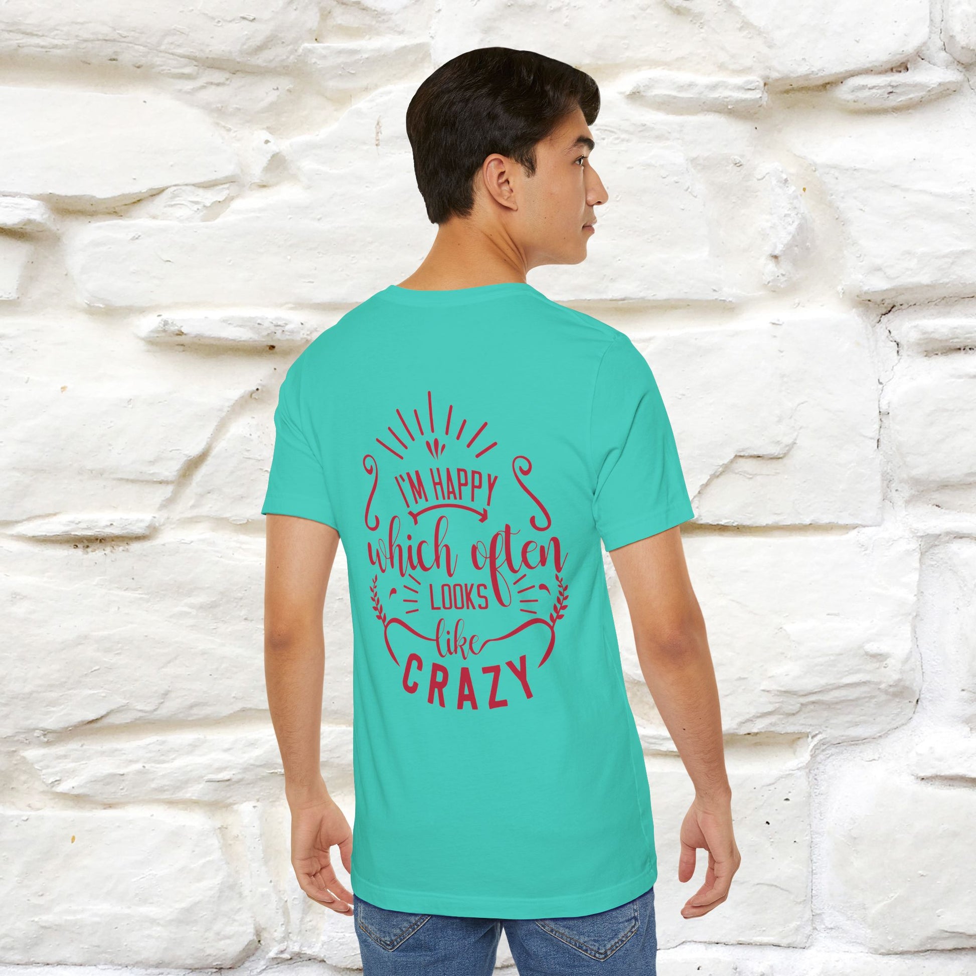"I’m Happy, Which Often Looks Like Crazy" Cat T-Shirt| Front & Back Design | Nunu&Miao Studio - Nunu&Miao Studio
