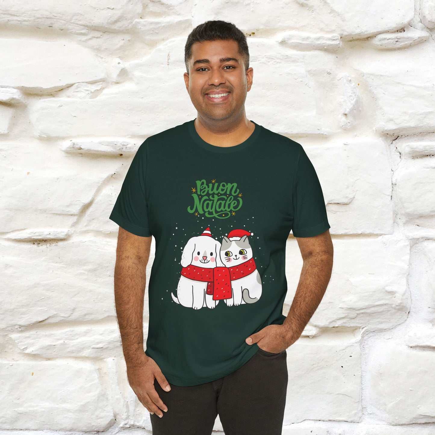 ''Buon Natale Cat and Dog'' Christmas T-shirt | Nunu&Miao Studio - Nunu&Miao Studio