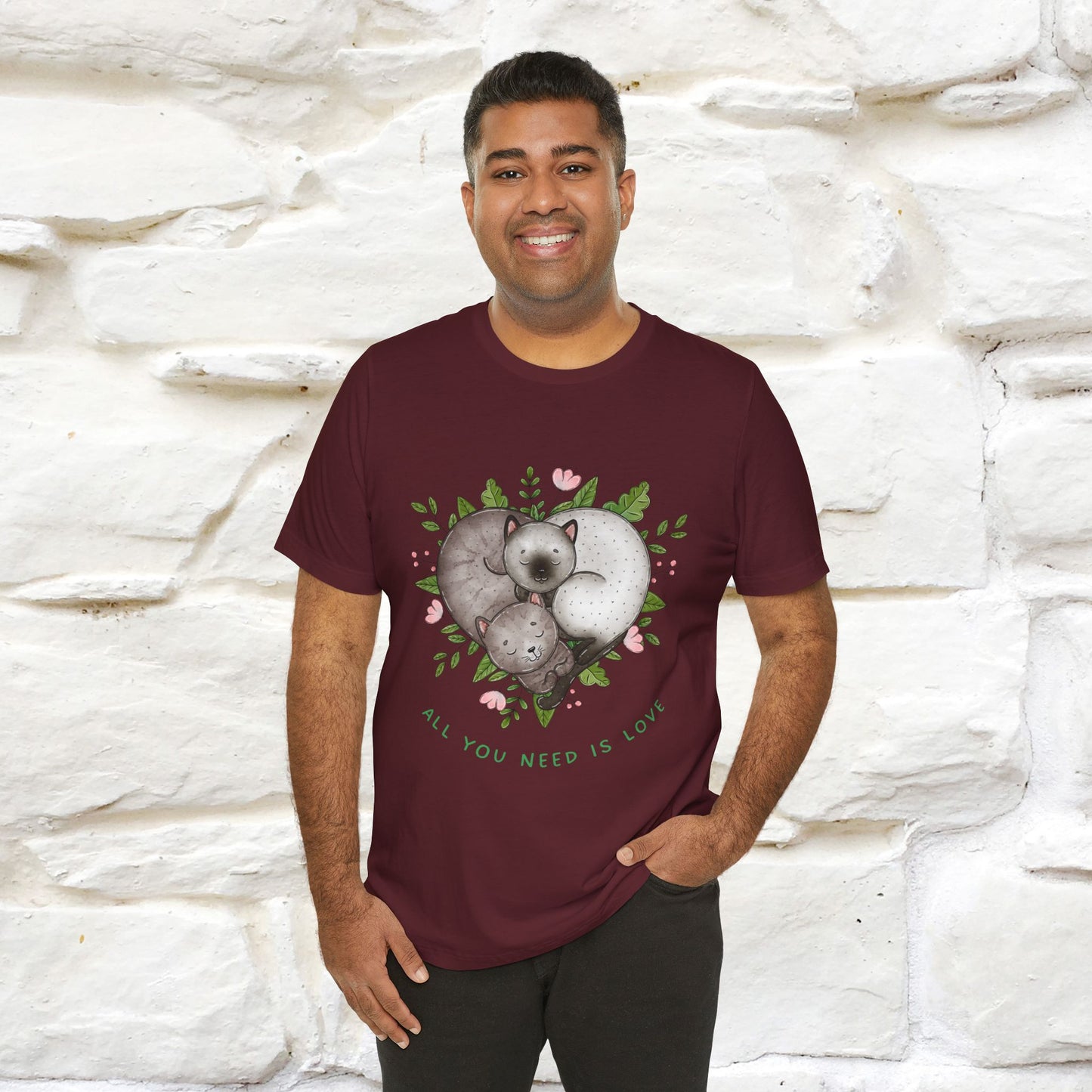 "All You Need Is Love" Cat T-Shirt | 100% Cotton* | Adorable Cat Apparel for Men & Women