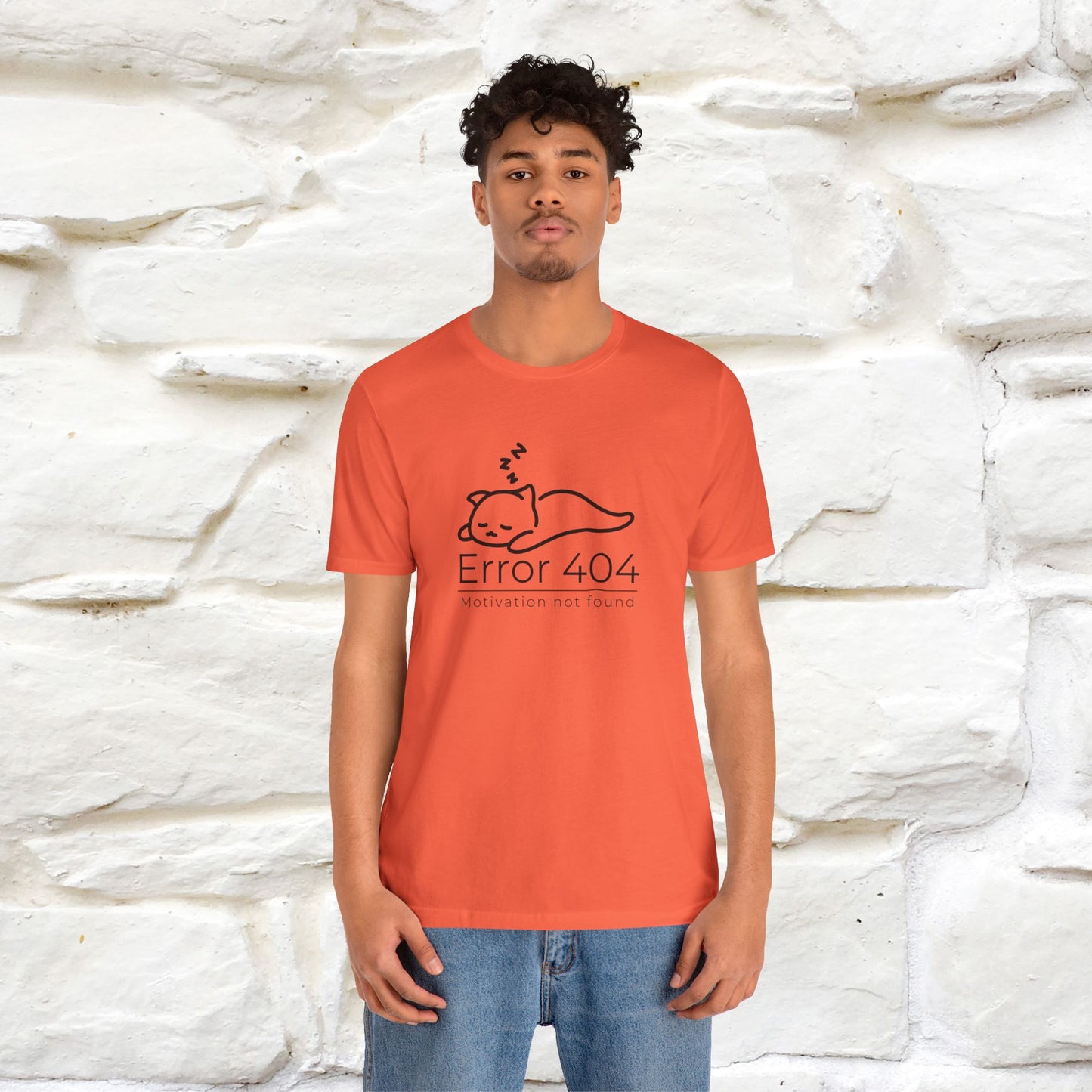 ''Error 404 Motivation Not Found'' Cat T-Shirt Front and Back Design | Nunu&Miao Studio