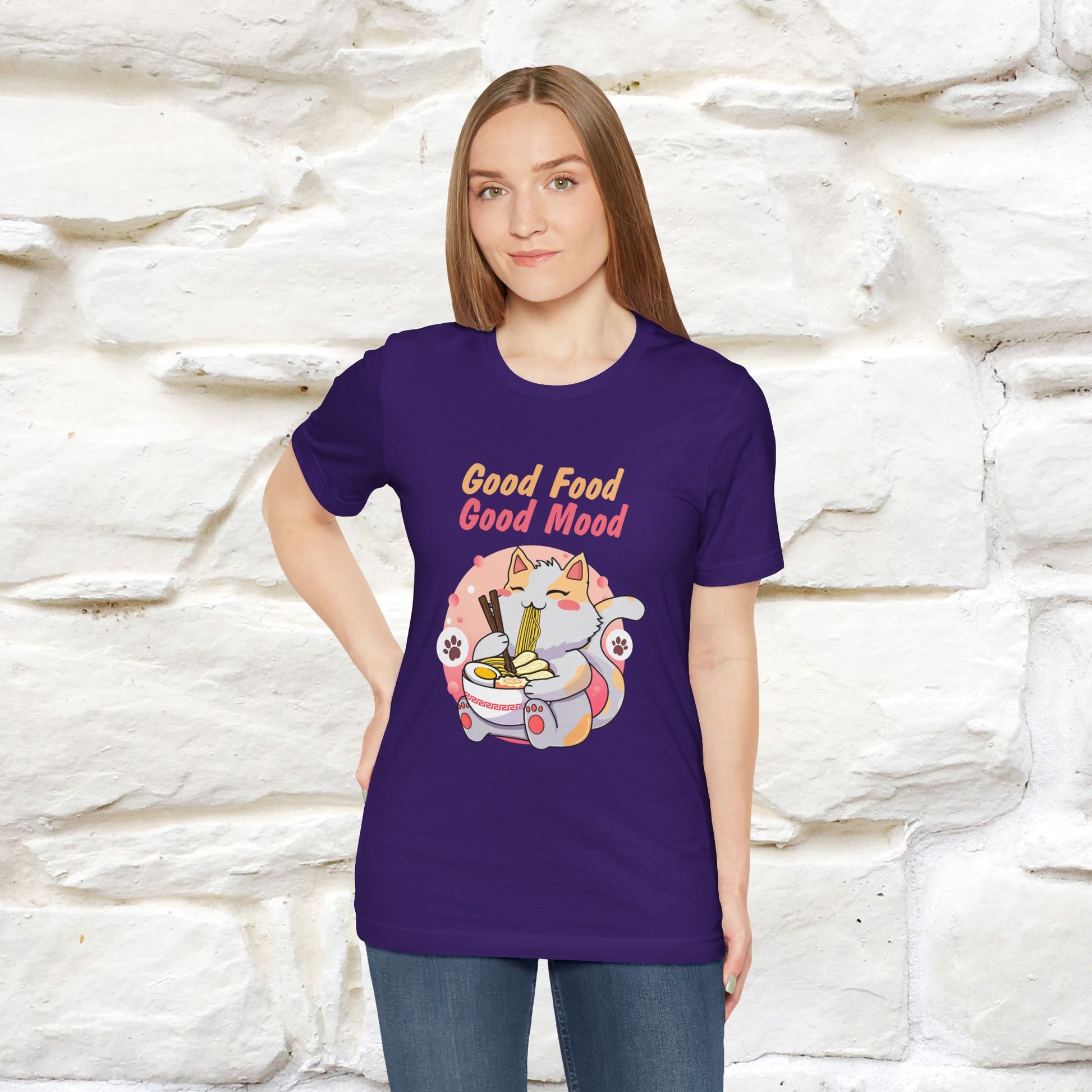"Good Food Good Mood" Cat T-shirt for Men & Women | 100% Cotton* - Nunu&Miao Studio