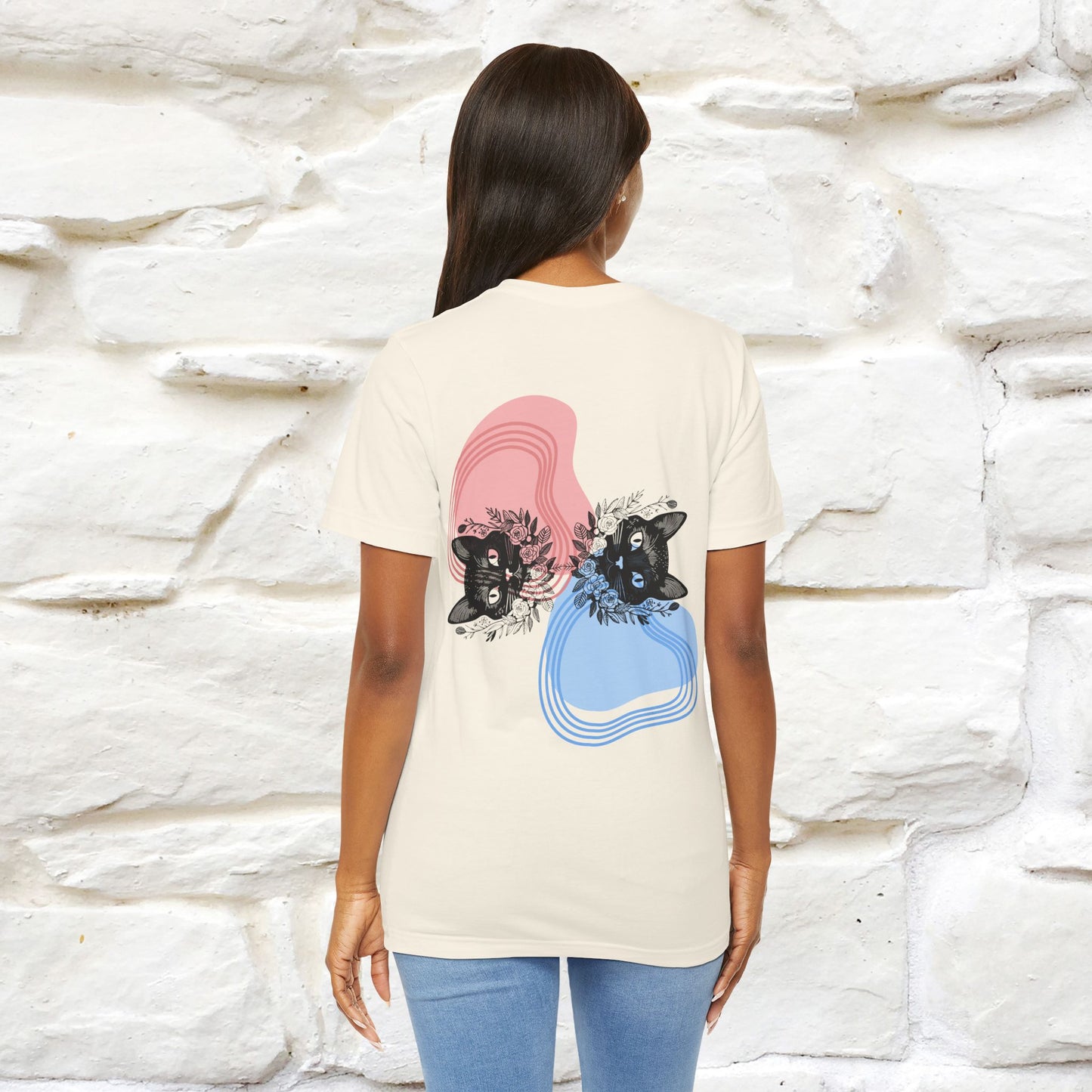 ''Pink and Blu'' Cat T-Shirt Front and Back Design | Nunu&Miao Studio