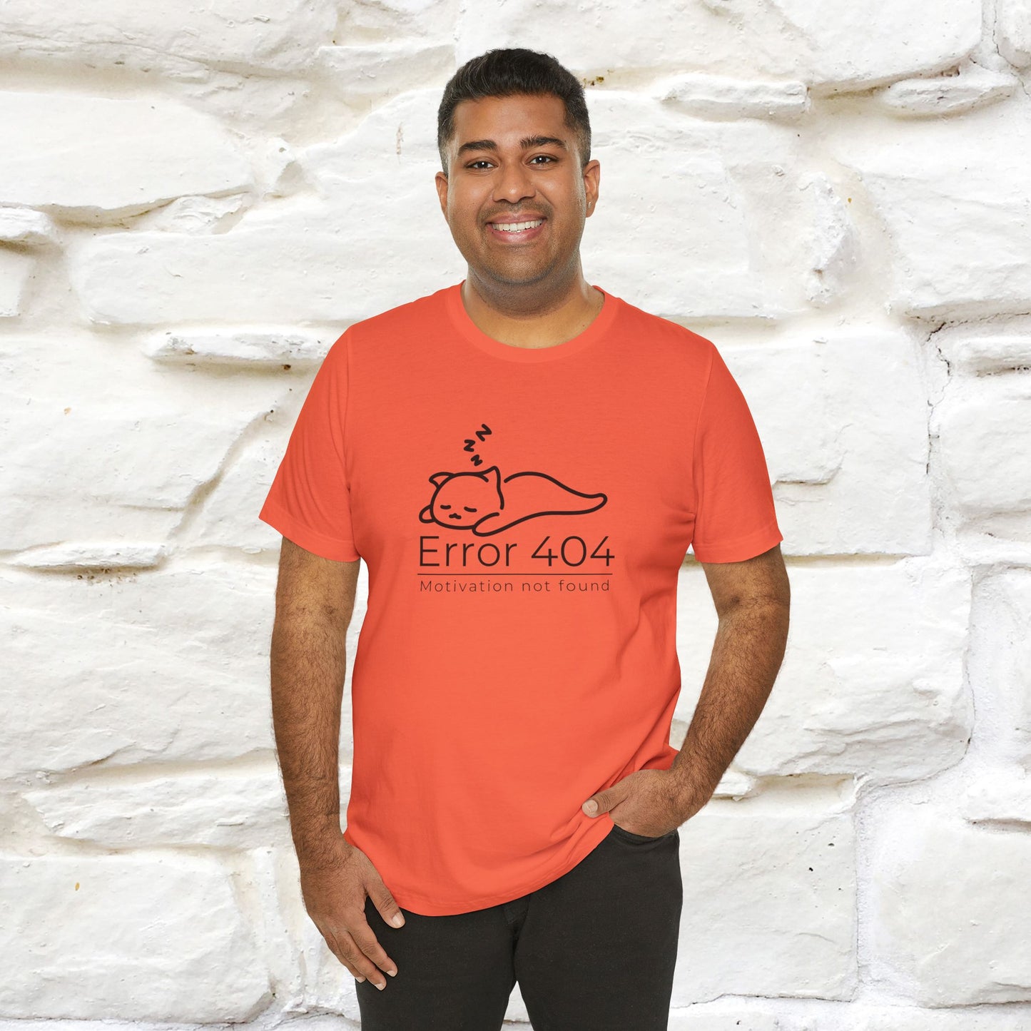 ''Error 404 Motivation Not Found'' Cat T-Shirt Front and Back Design | Nunu&Miao Studio