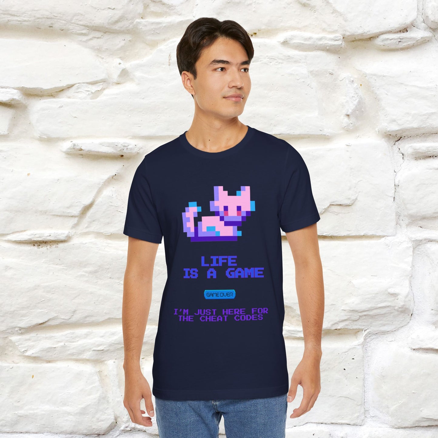 "Life Is A Game, I Am Just Here Fo The Cheat Code" Funny Cat T-Shirt for Men & Women | 100% Cotton* - Nunu&Miao Studio