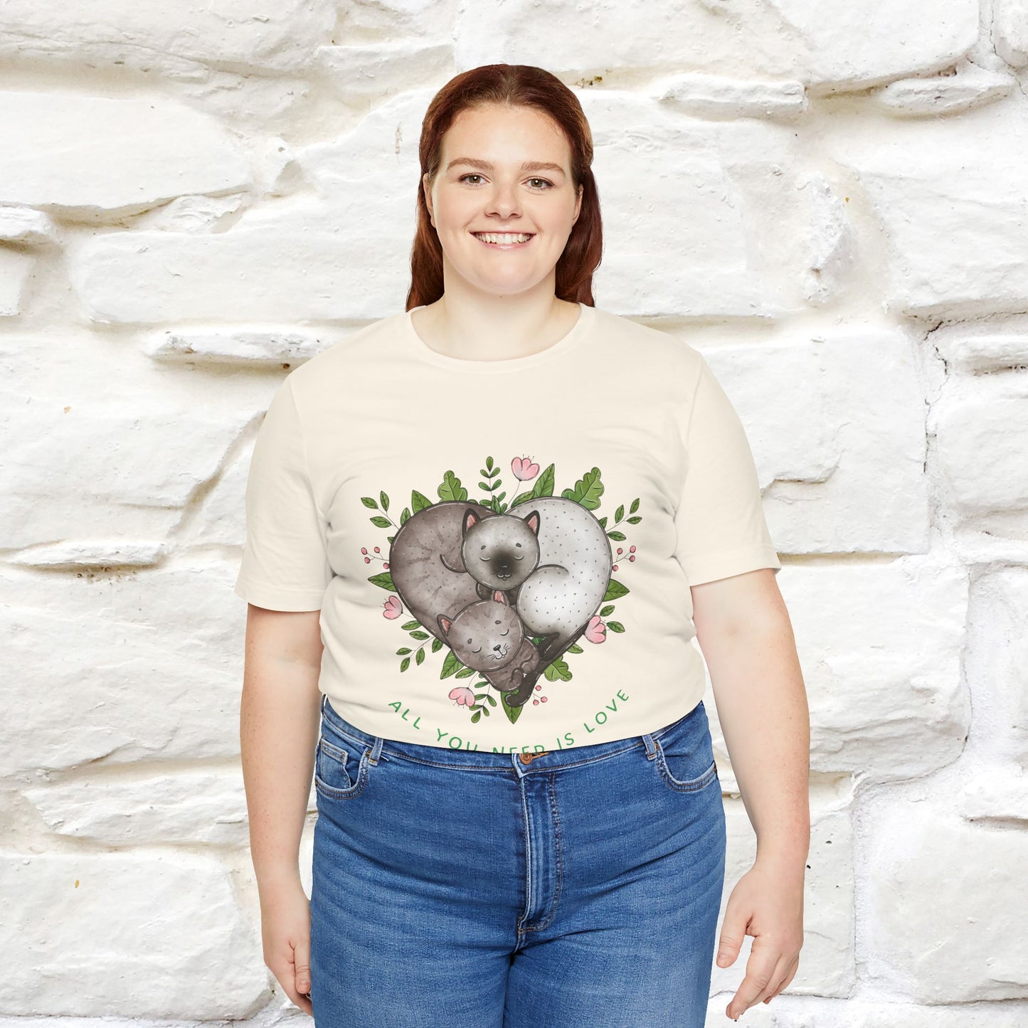 "All You Need Is Love" Cat T-Shirt | 100% Cotton* | Adorable Cat Apparel for Men & Women