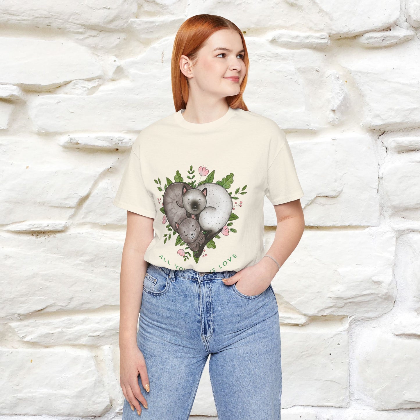 "All You Need Is Love" Cat T-Shirt | 100% Cotton* | Adorable Cat Apparel for Men & Women