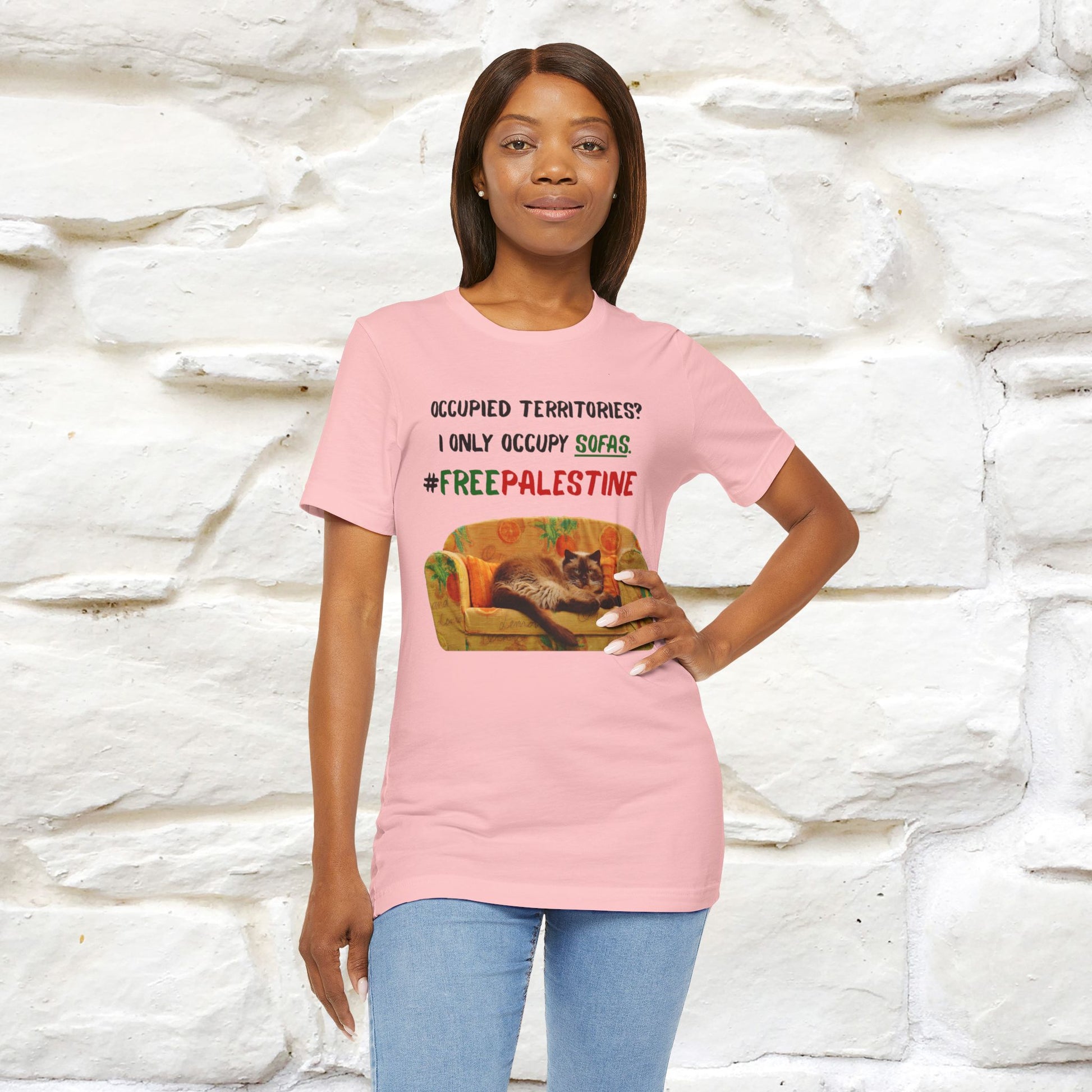 "Occupied territories?  I only occupy sofas. FreePalestine" Cat T-shirt |Nunu&Miao Studio - Nunu&Miao Studio