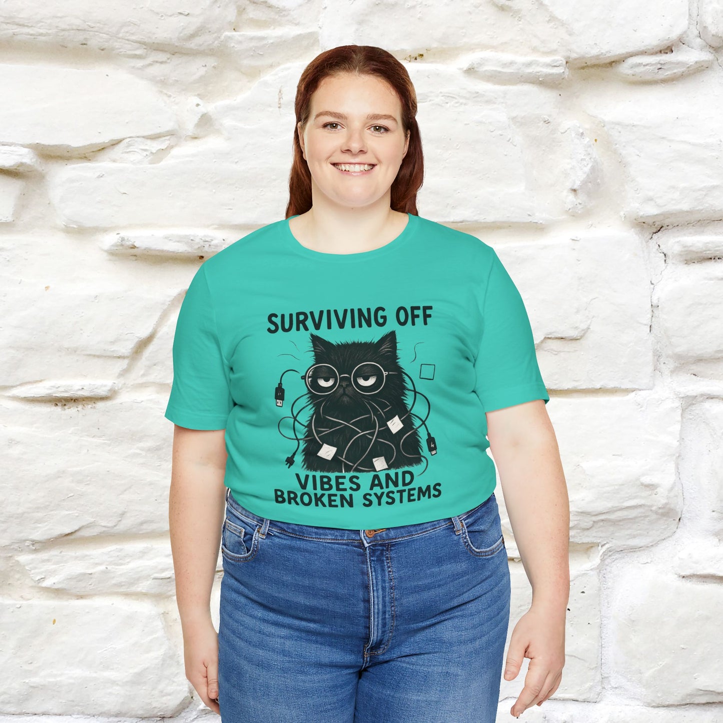 "Surviving Off...Vibes And Broken .. " |Cat T-Shirt | Nunu&Miao Studio