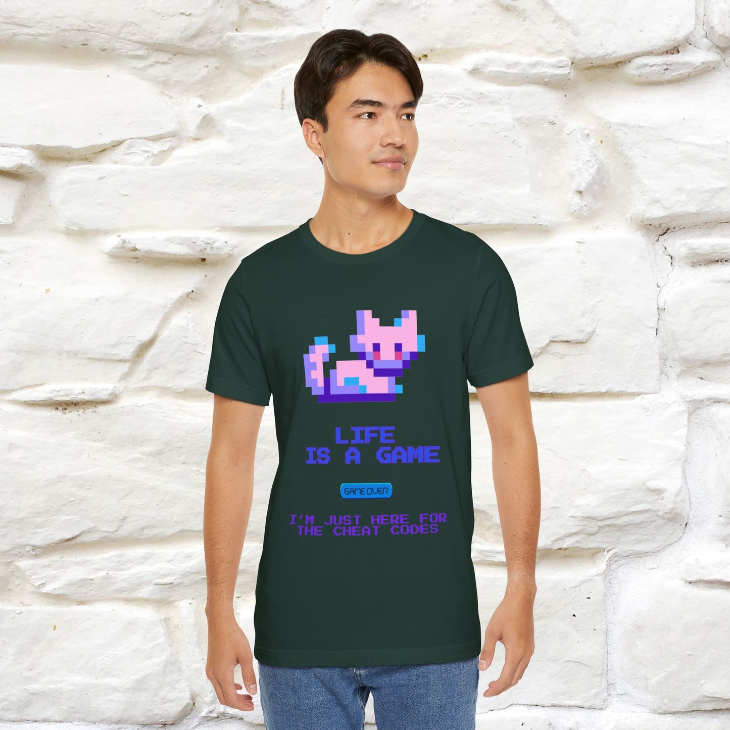 "Life Is A Game, I Am Just Here Fo The Cheat Code" Funny Cat T-Shirt for Men & Women | 100% Cotton* - Nunu&Miao Studio