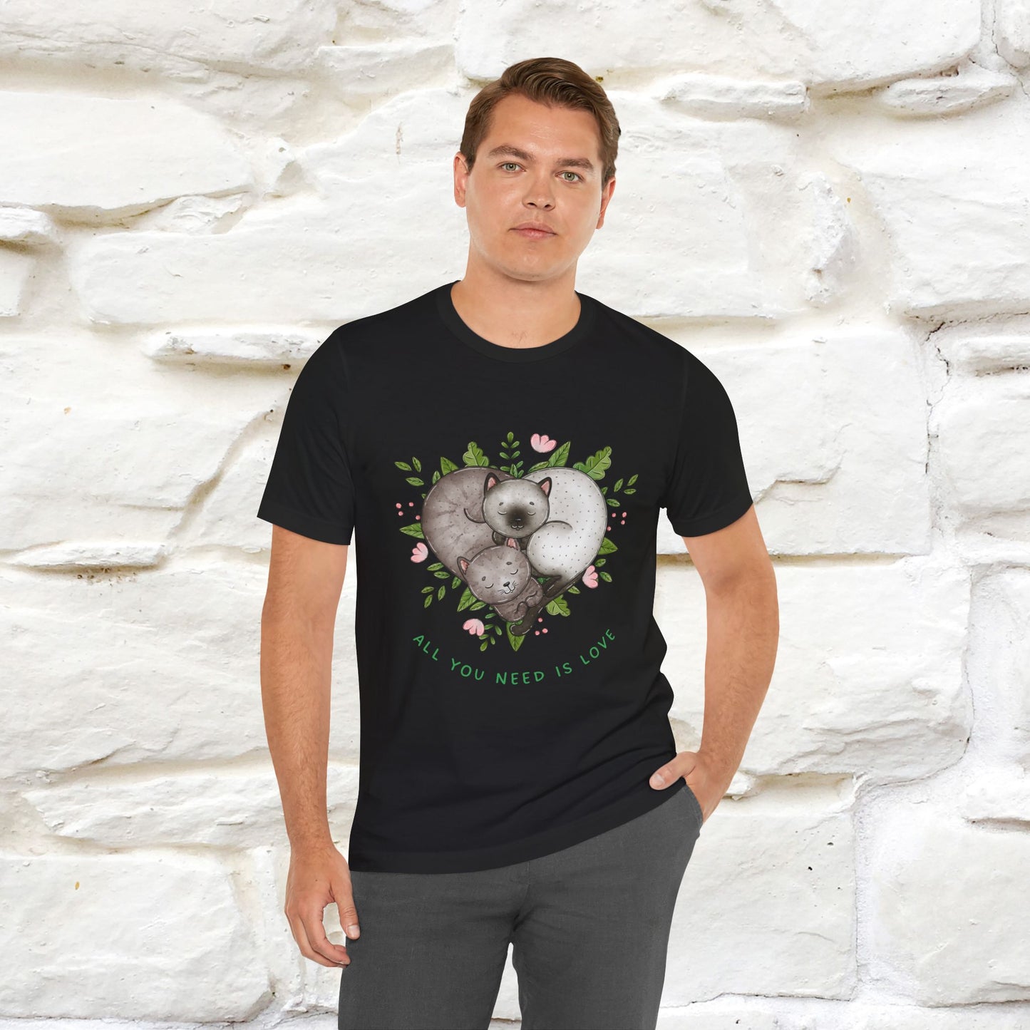 "All You Need Is Love" Cat T-Shirt | 100% Cotton* | Adorable Cat Apparel for Men & Women