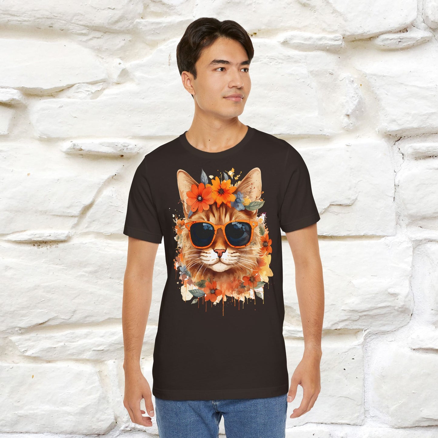 "Cool Cat in Bloom" T-shirt for Men and Women | 100% Cotton* - Nunu&Miao Studio