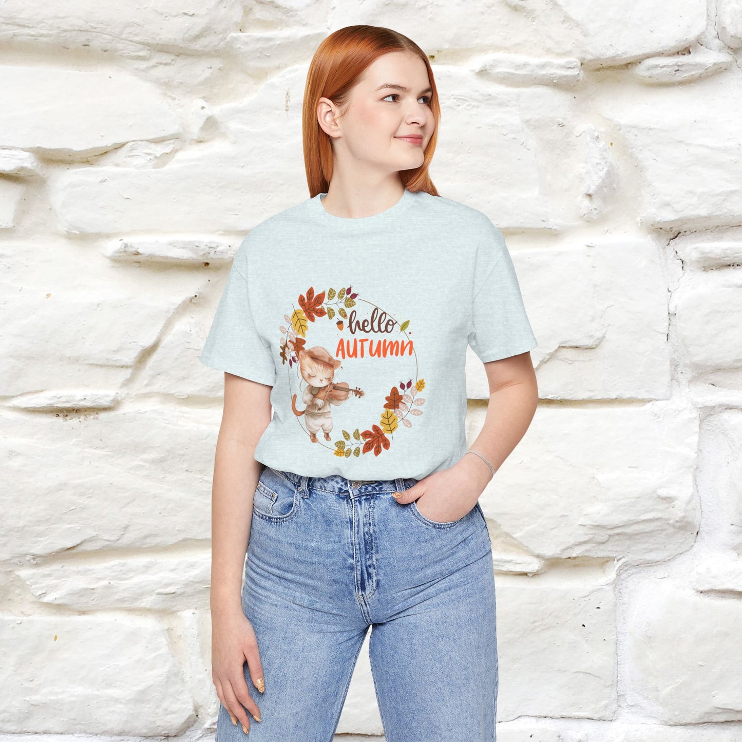 "Hello Autumn" Cat T-Shirt for Men & Women | 100% Cotton* | Cozy Fall Fashion - Nunu&Miao Studio