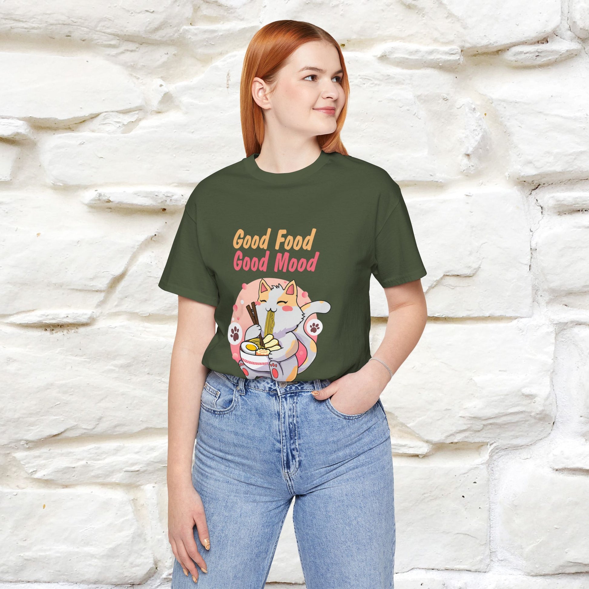 "Good Food Good Mood" Cat T-shirt for Men & Women | 100% Cotton* - Nunu&Miao Studio