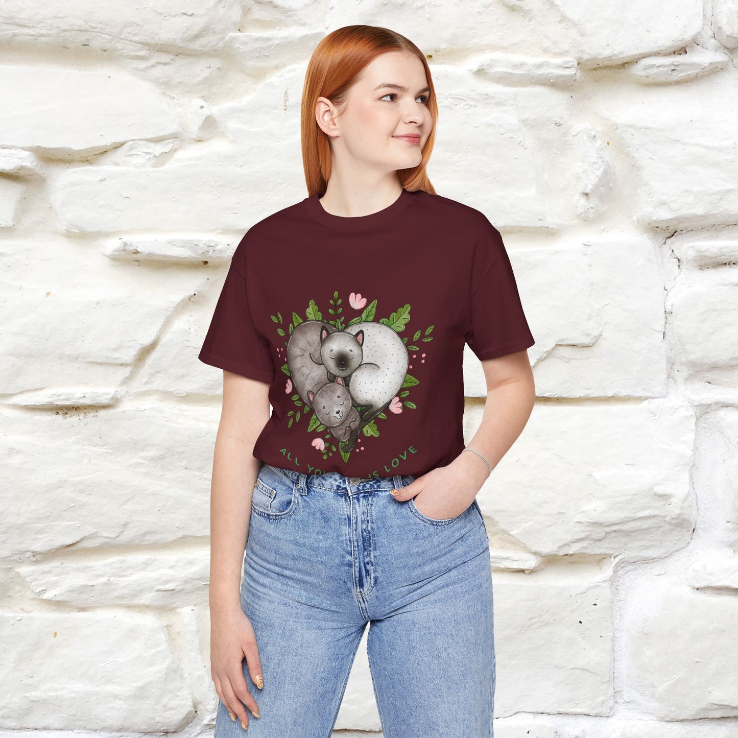 "All You Need Is Love" Cat T-Shirt | 100% Cotton* | Adorable Cat Apparel for Men & Women