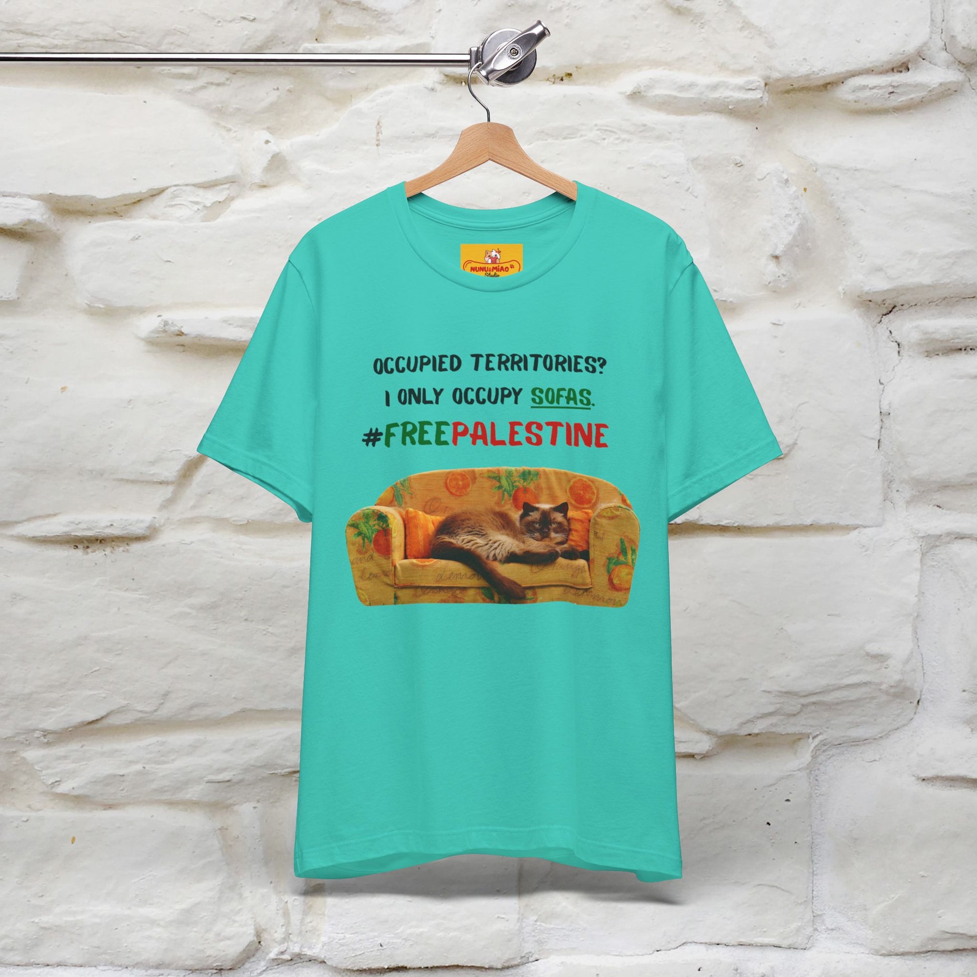 "Occupied territories?  I only occupy sofas. FreePalestine" Cat T-shirt |Nunu&Miao Studio - Nunu&Miao Studio