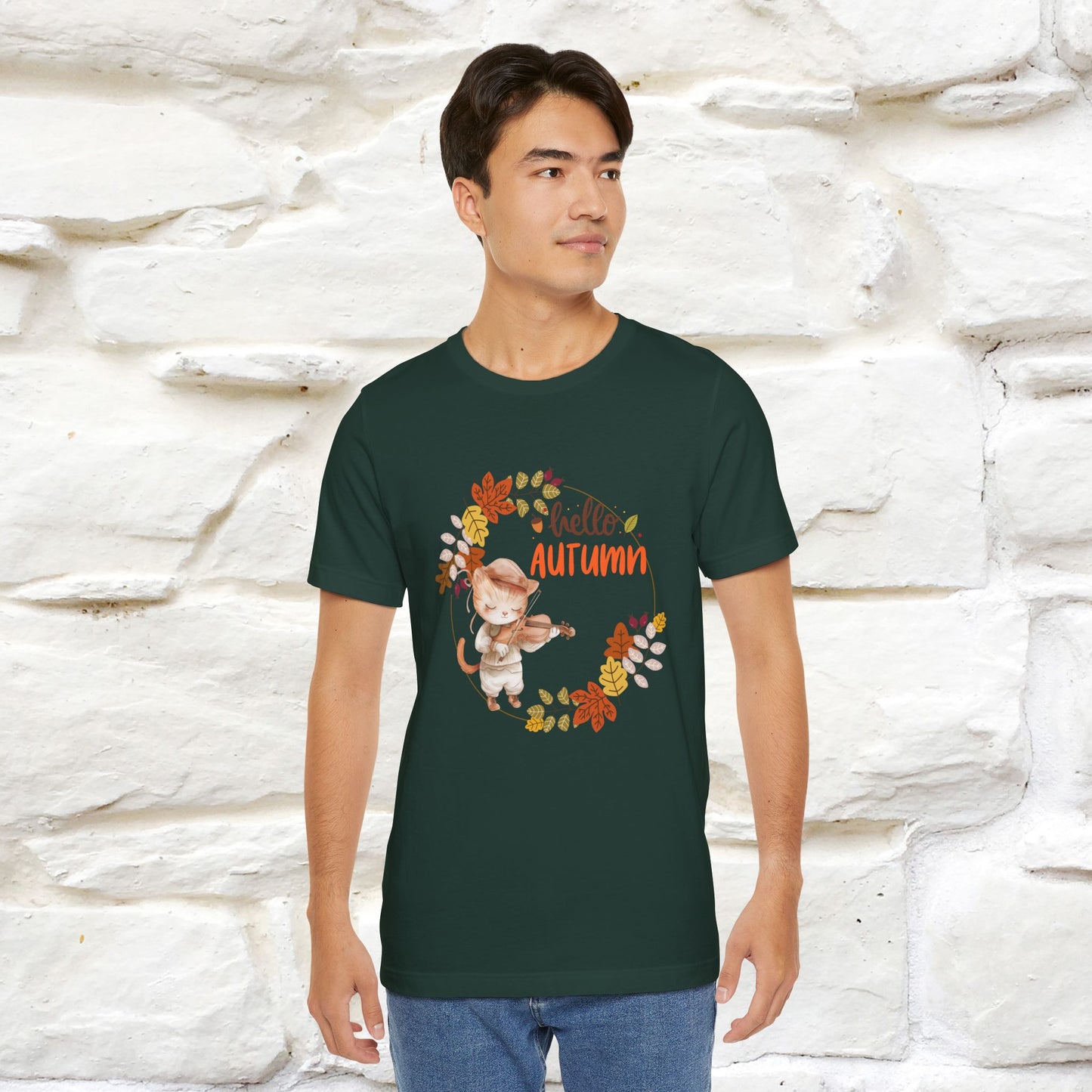 "Hello Autumn" Cat T-Shirt for Men & Women | 100% Cotton* | Cozy Fall Fashion - Nunu&Miao Studio