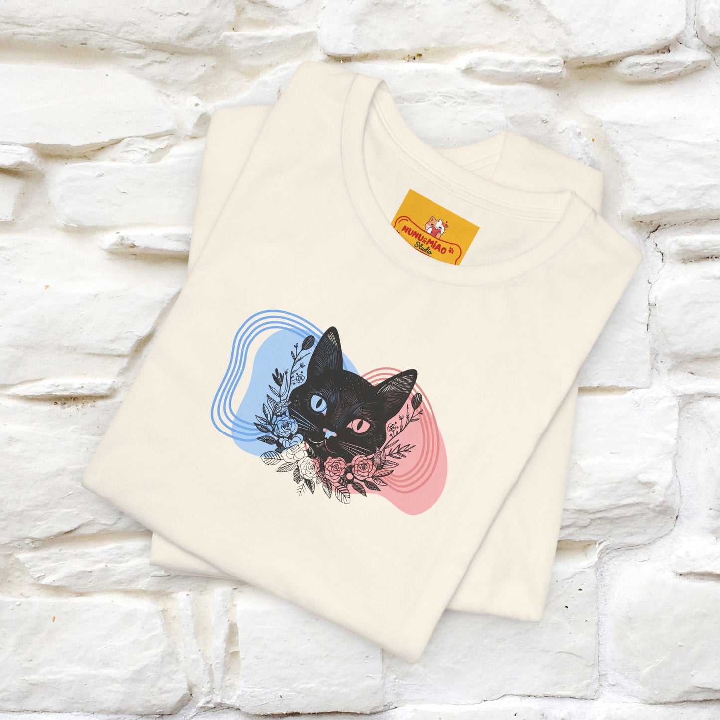 ''Pink and Blu'' Cat T-Shirt Front and Back Design | Nunu&Miao Studio