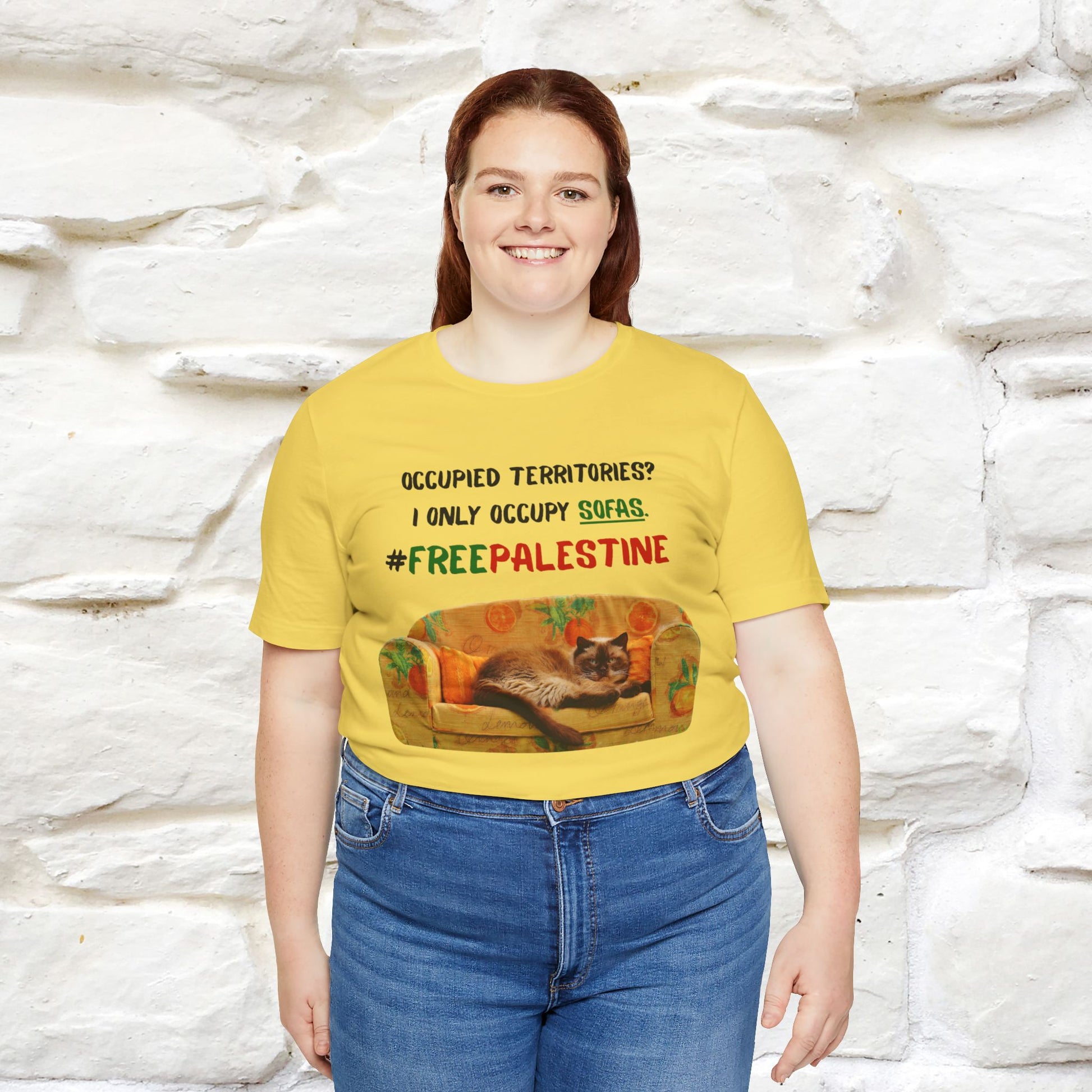 "Occupied territories?  I only occupy sofas. FreePalestine" Cat T-shirt |Nunu&Miao Studio - Nunu&Miao Studio