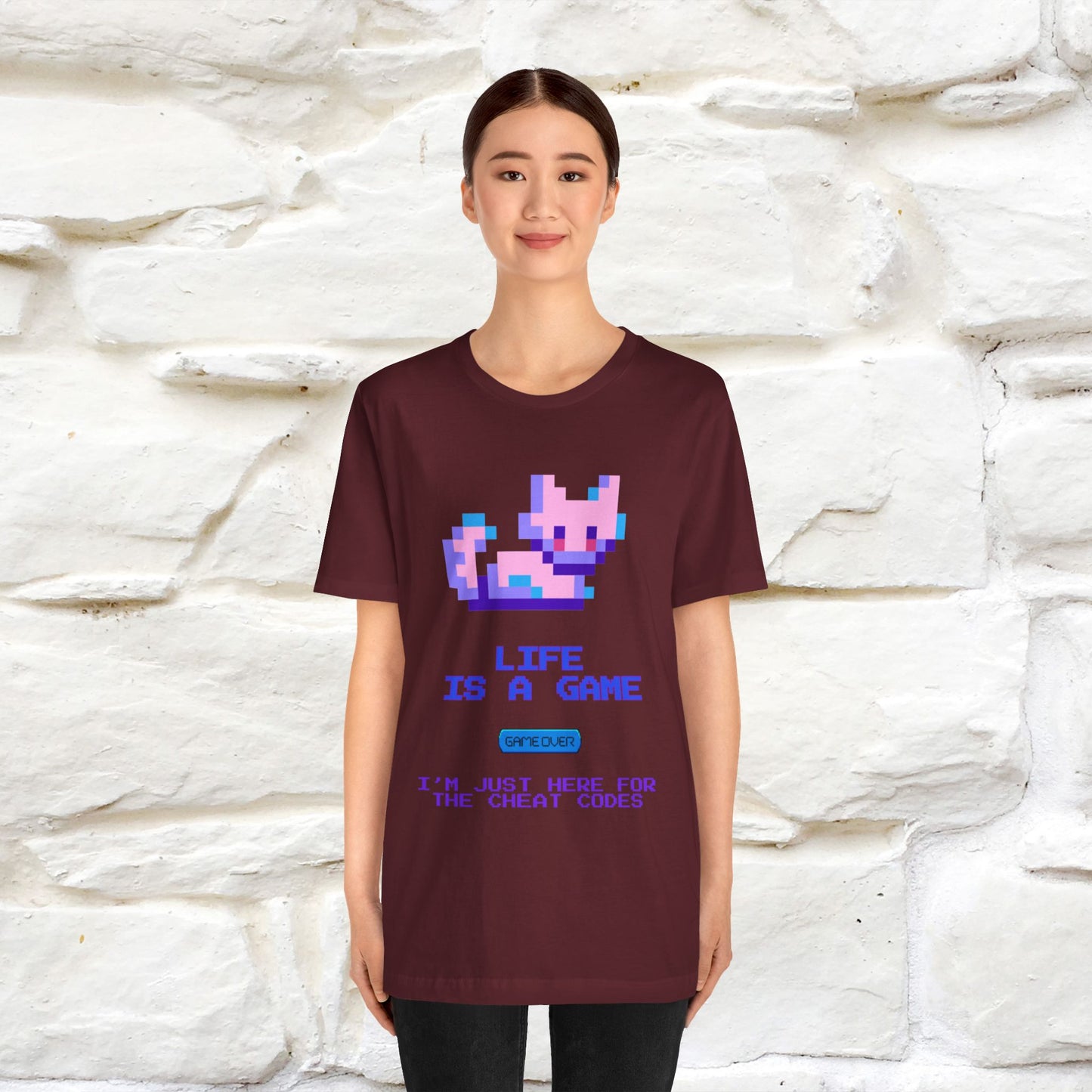 "Life Is A Game, I Am Just Here Fo The Cheat Code" Funny Cat T-Shirt for Men & Women | 100% Cotton* - Nunu&Miao Studio