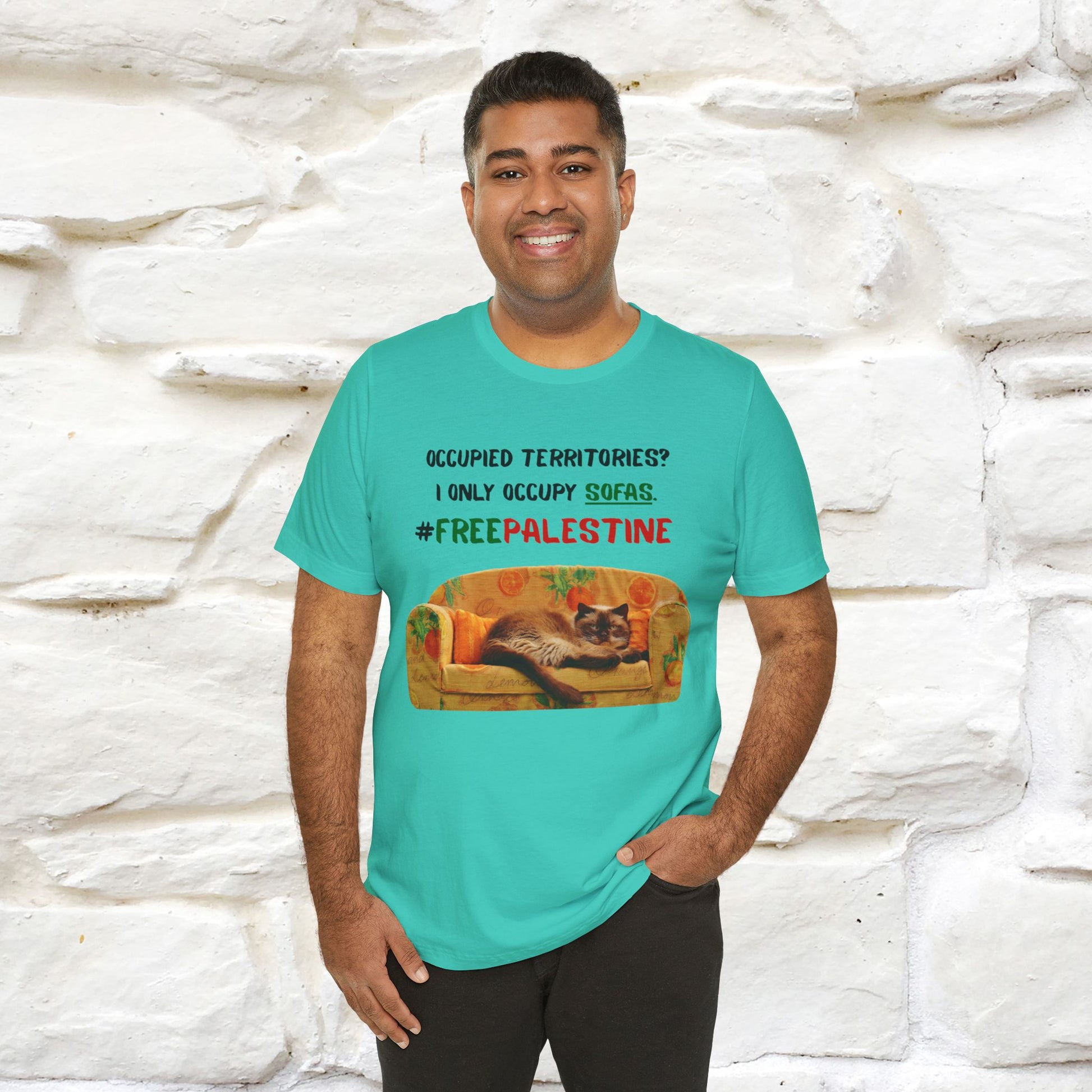 "Occupied territories?  I only occupy sofas. FreePalestine" Cat T-shirt |Nunu&Miao Studio - Nunu&Miao Studio
