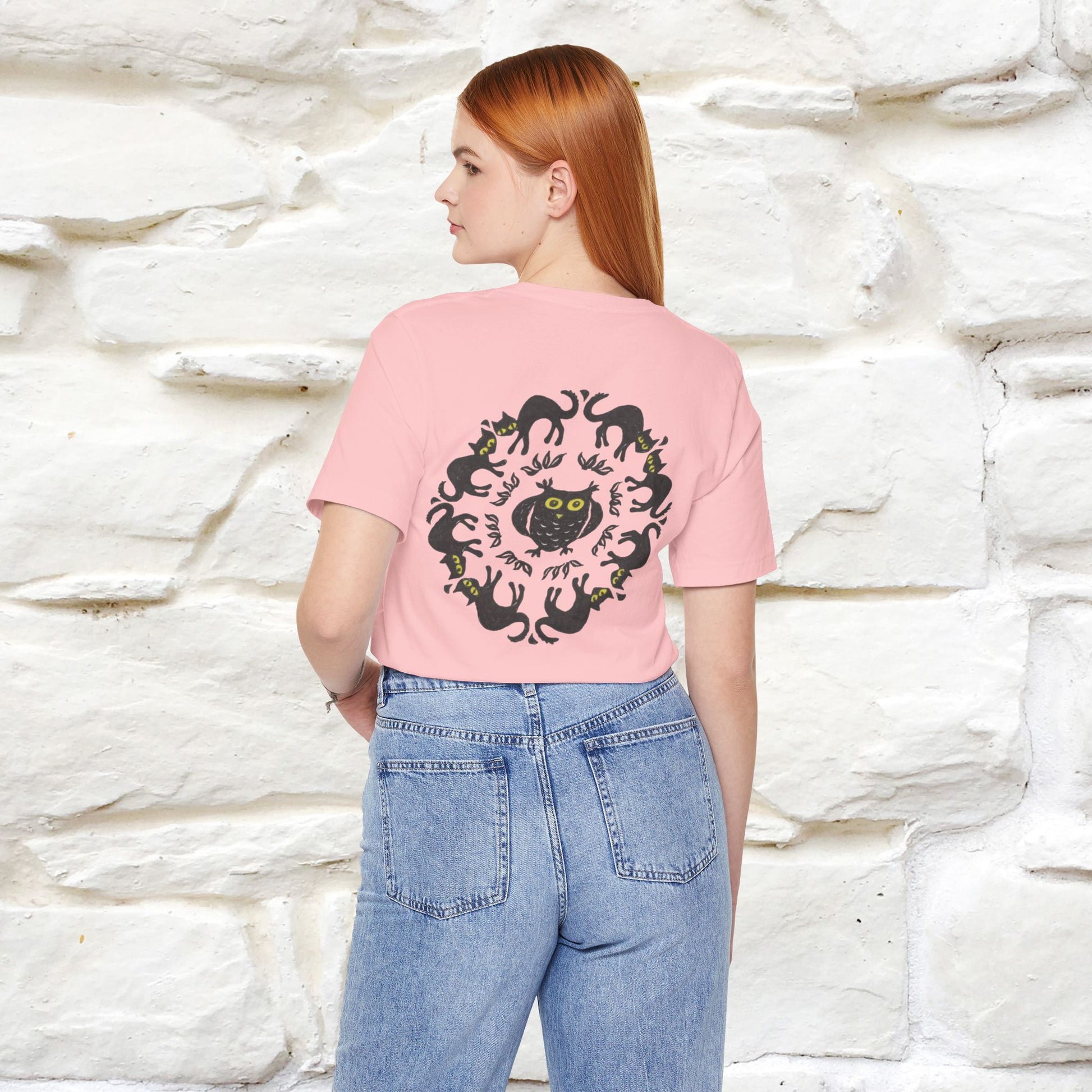 ''Black Cat Circle'' Cat T-Shirt Front and Back Design | Nunu&Miao Studio - Nunu&Miao Studio