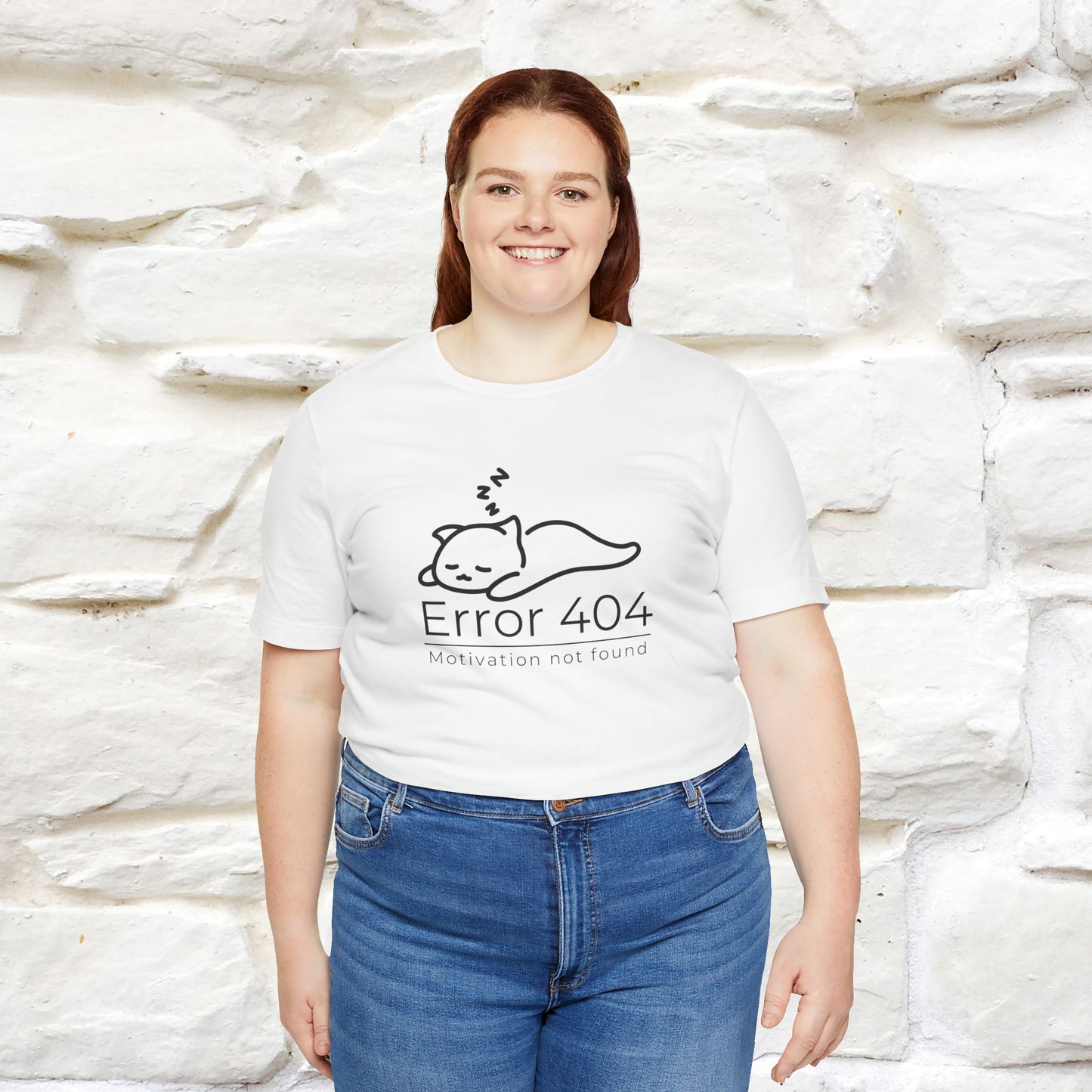''Error 404 Motivation Not Found'' Cat T-Shirt Front and Back Design | Nunu&Miao Studio