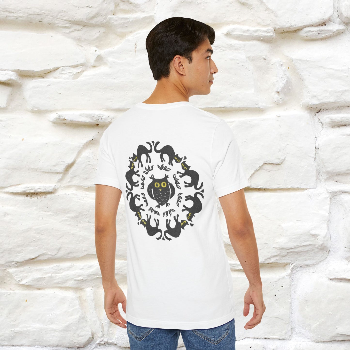 ''Black Cat Circle'' Cat T-Shirt Front and Back Design | Nunu&Miao Studio