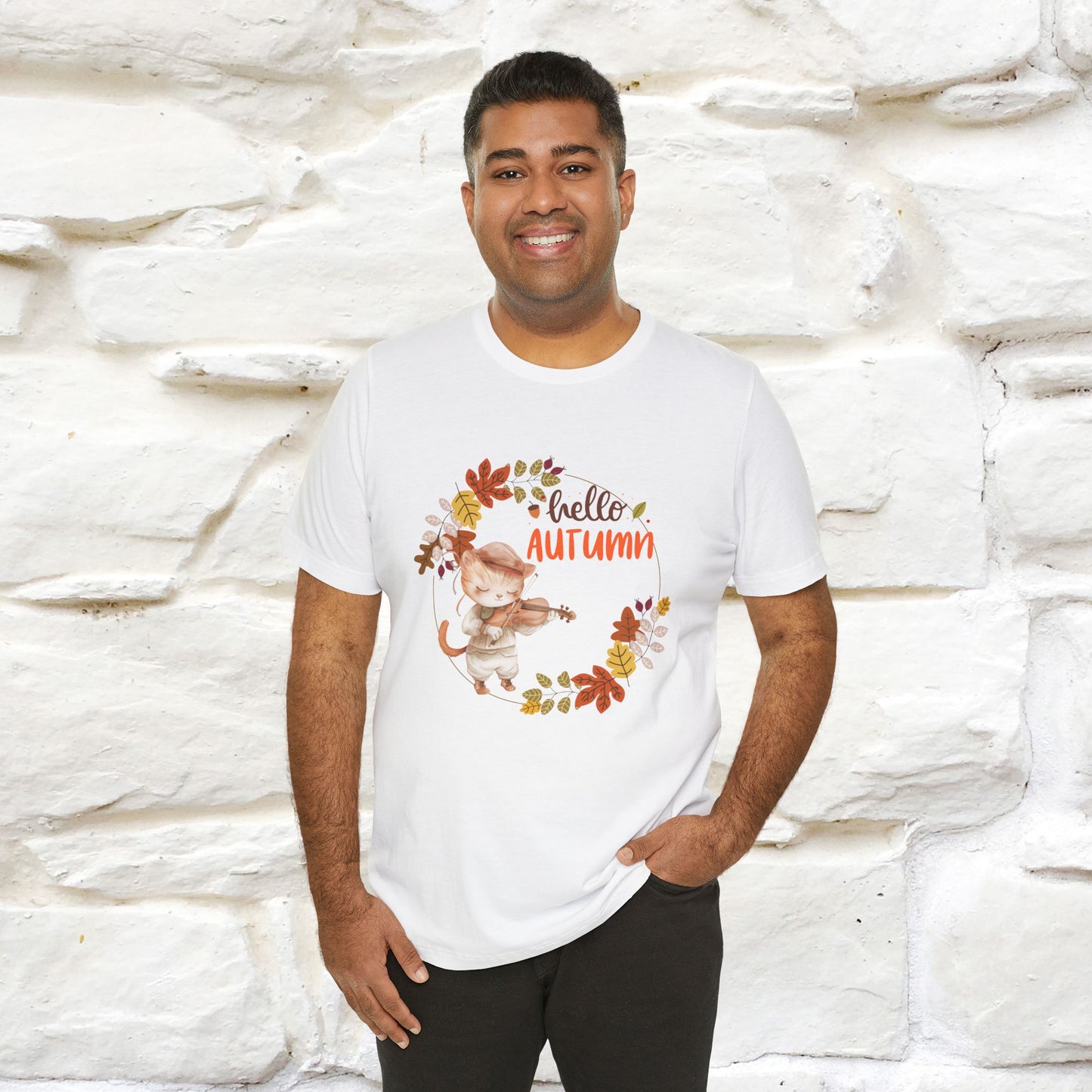 "Hello Autumn" Cat T-Shirt for Men & Women | 100% Cotton* | Cozy Fall Fashion - Nunu&Miao Studio
