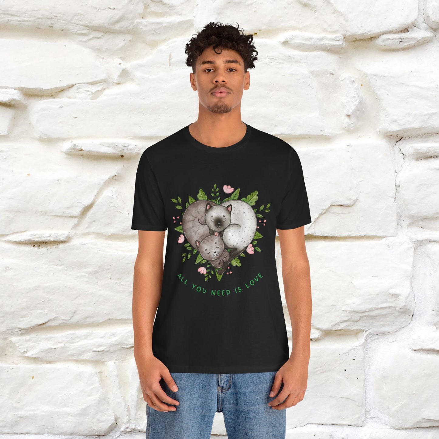 "All You Need Is Love" Cat T-Shirt | 100% Cotton* | Adorable Cat Apparel for Men & Women