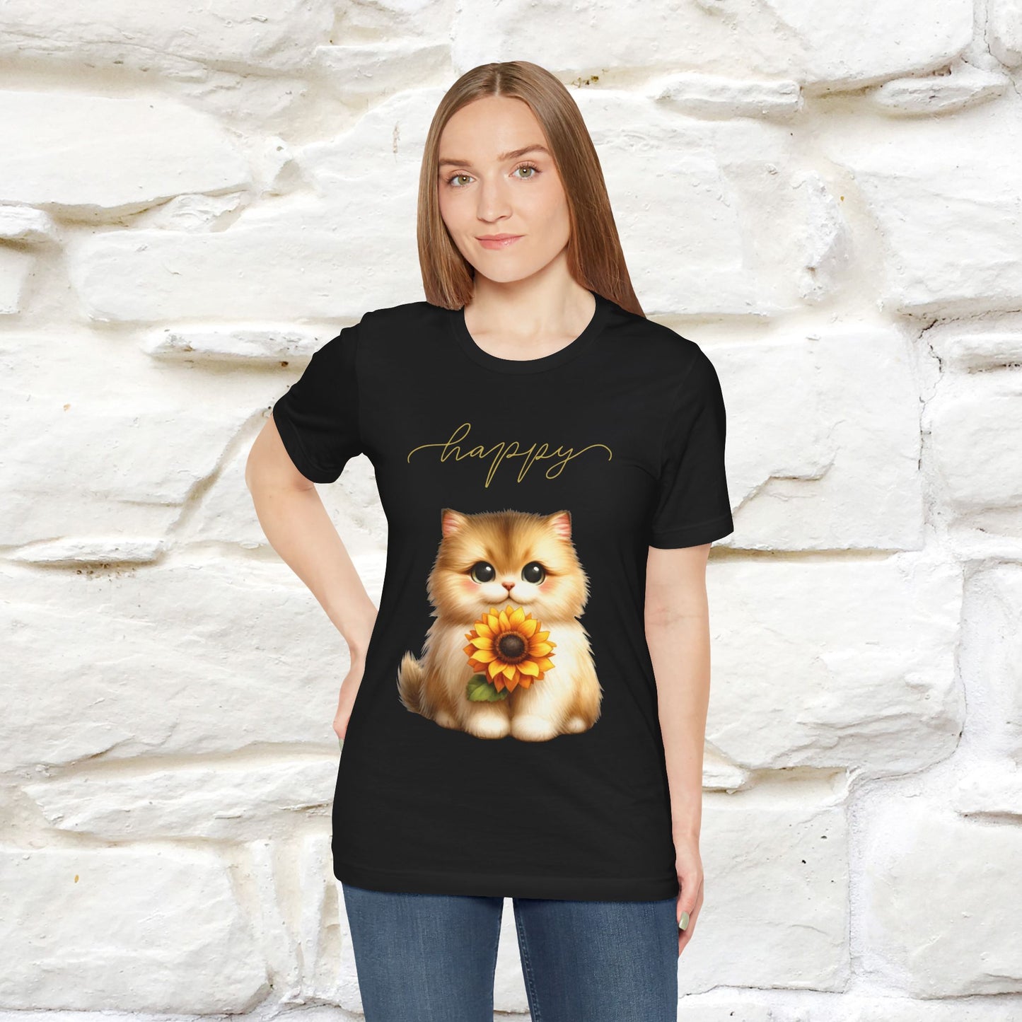 "Happy" Cat T-Shirt for Women | 100% Cotton* 🐾 - Nunu&Miao Studio
