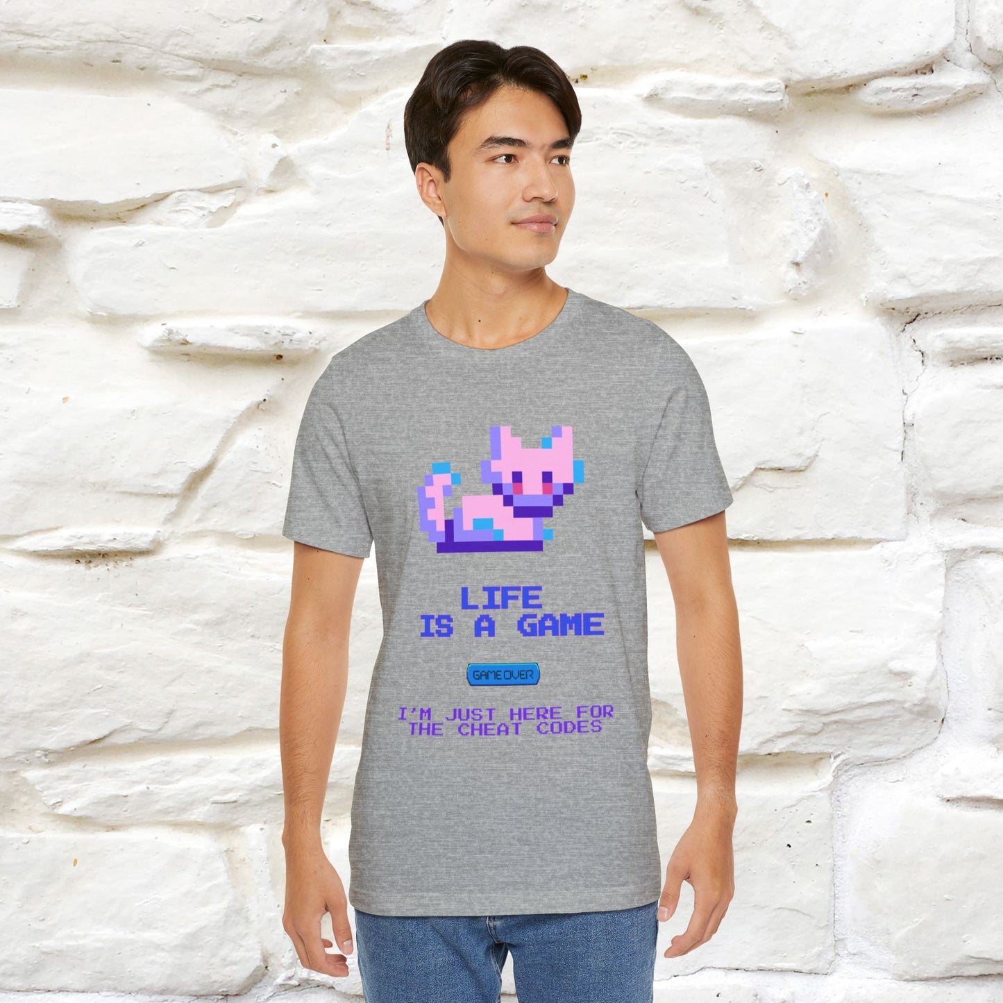 "Life Is A Game, I Am Just Here Fo The Cheat Code" Funny Cat T-Shirt for Men & Women | 100% Cotton* - Nunu&Miao Studio