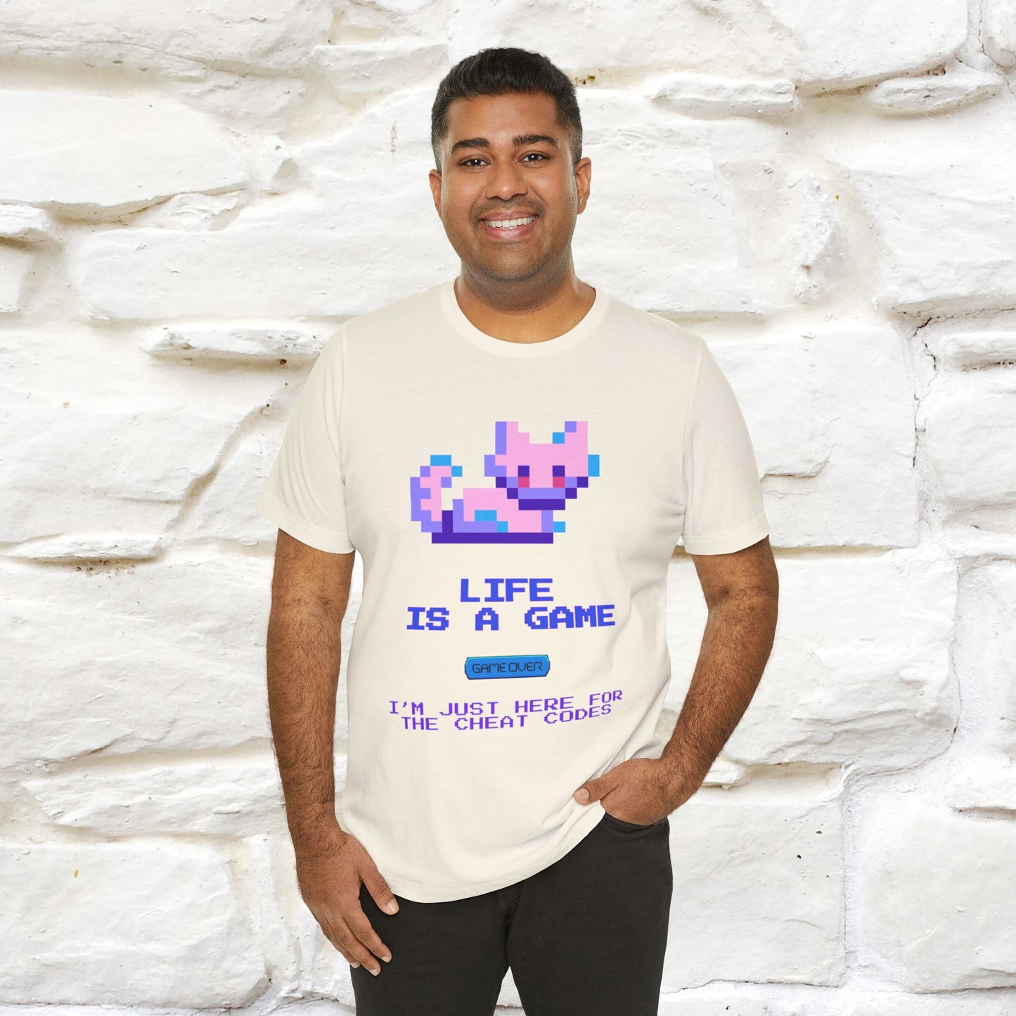 "Life Is A Game, I Am Just Here Fo The Cheat Code" Funny Cat T-Shirt for Men & Women | 100% Cotton* - Nunu&Miao Studio
