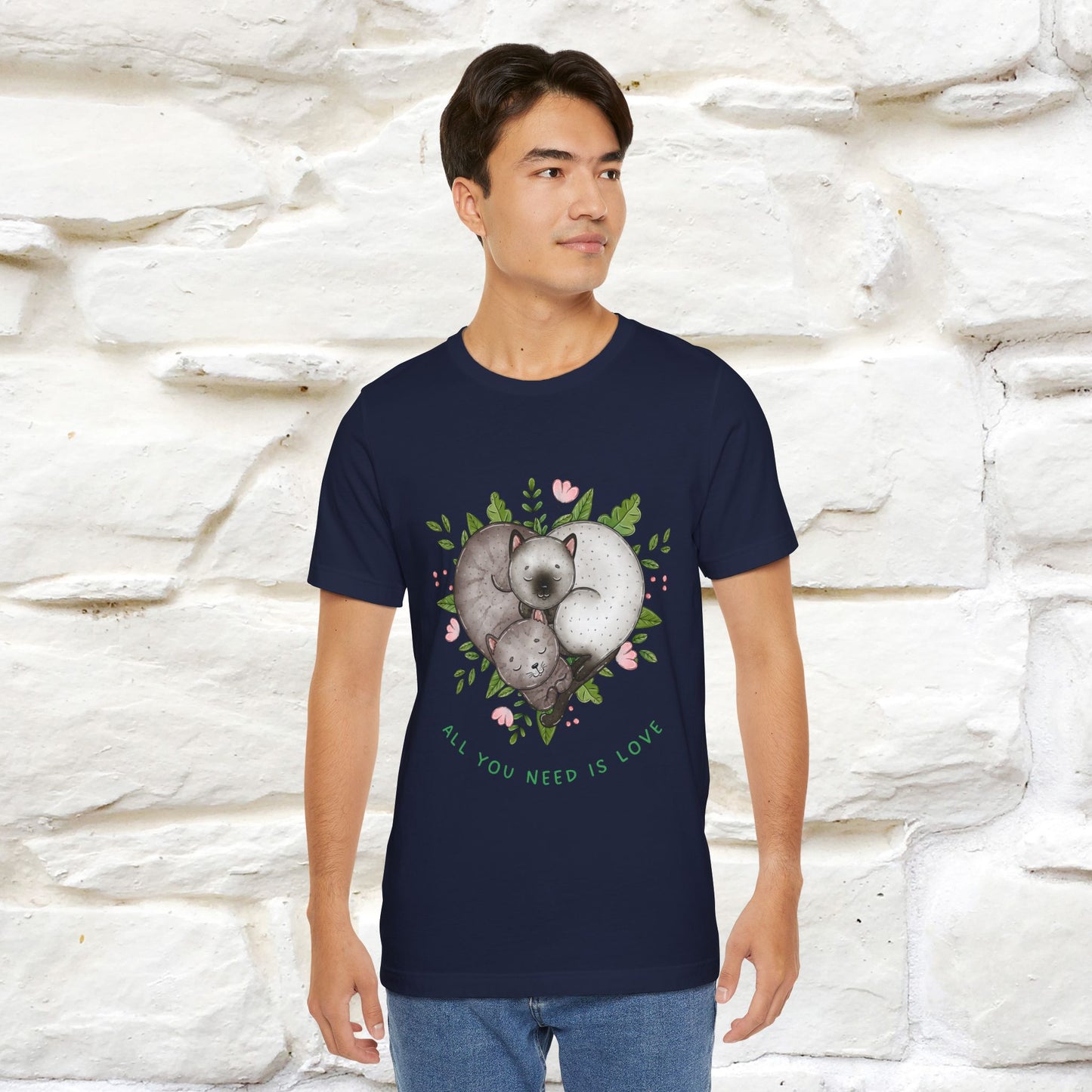 "All You Need Is Love" Cat T-Shirt | 100% Cotton* | Adorable Cat Apparel for Men & Women
