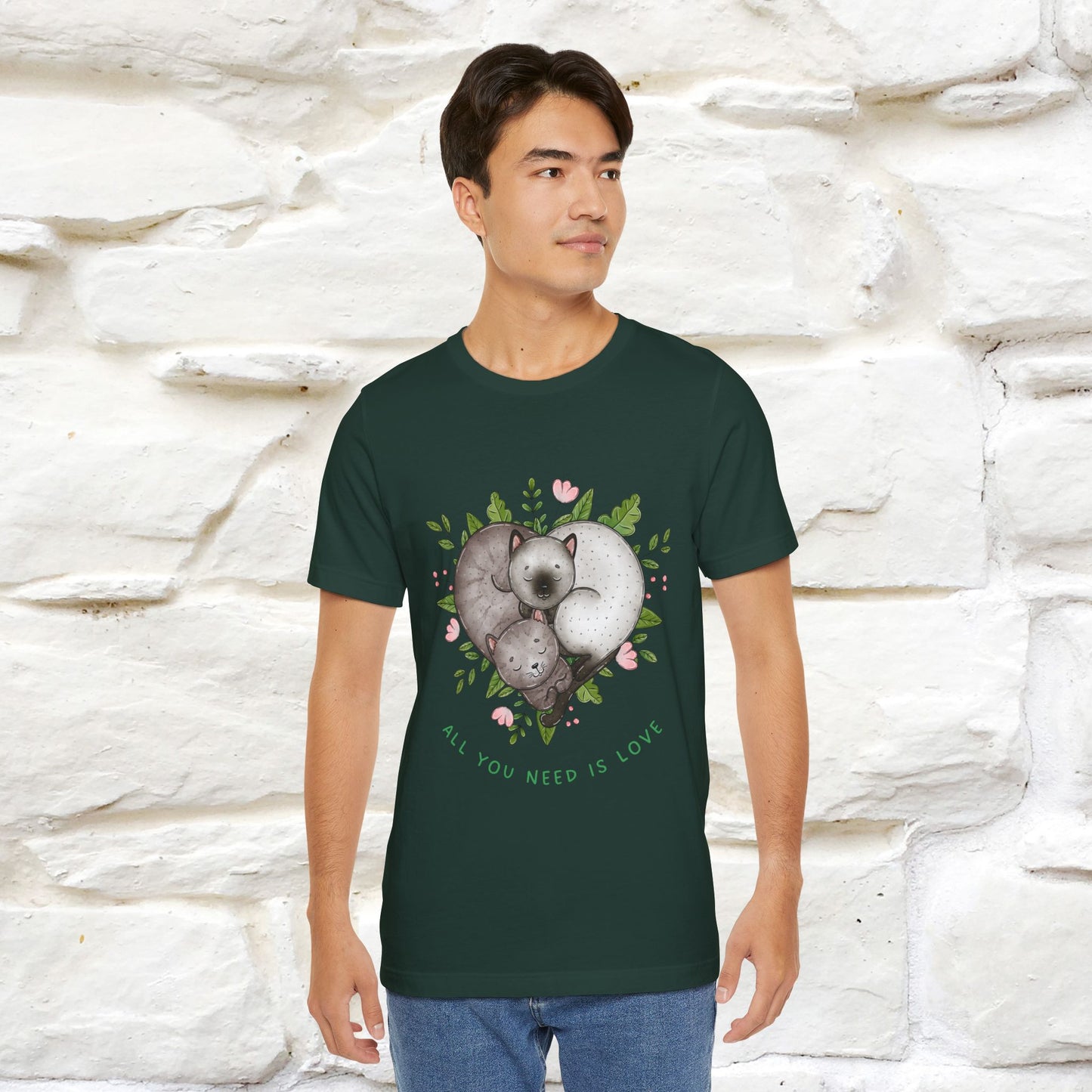"All You Need Is Love" Cat T-Shirt | 100% Cotton* | Adorable Cat Apparel for Men & Women