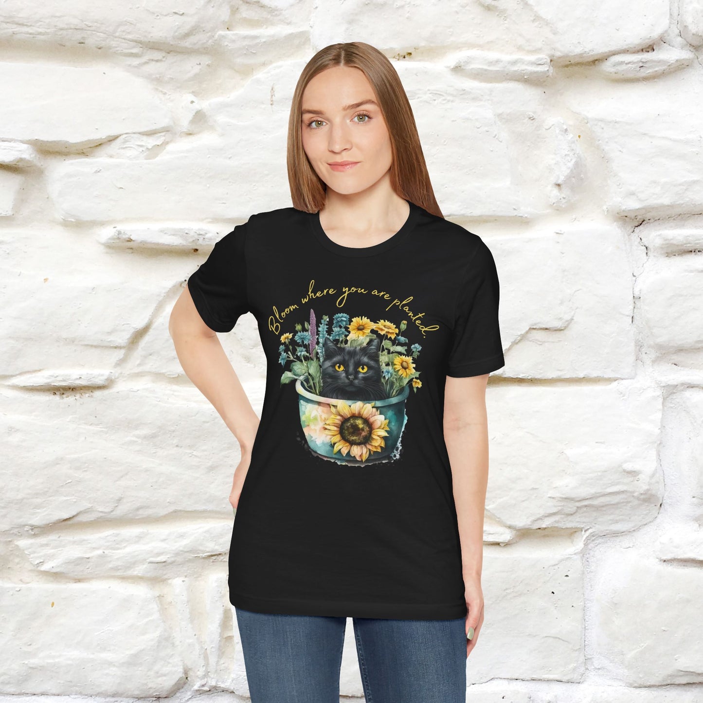 "Bloom Where You Are Planted" Cat T-Shirt for Men & Women | 100% Cotton* | Inspirational Tee