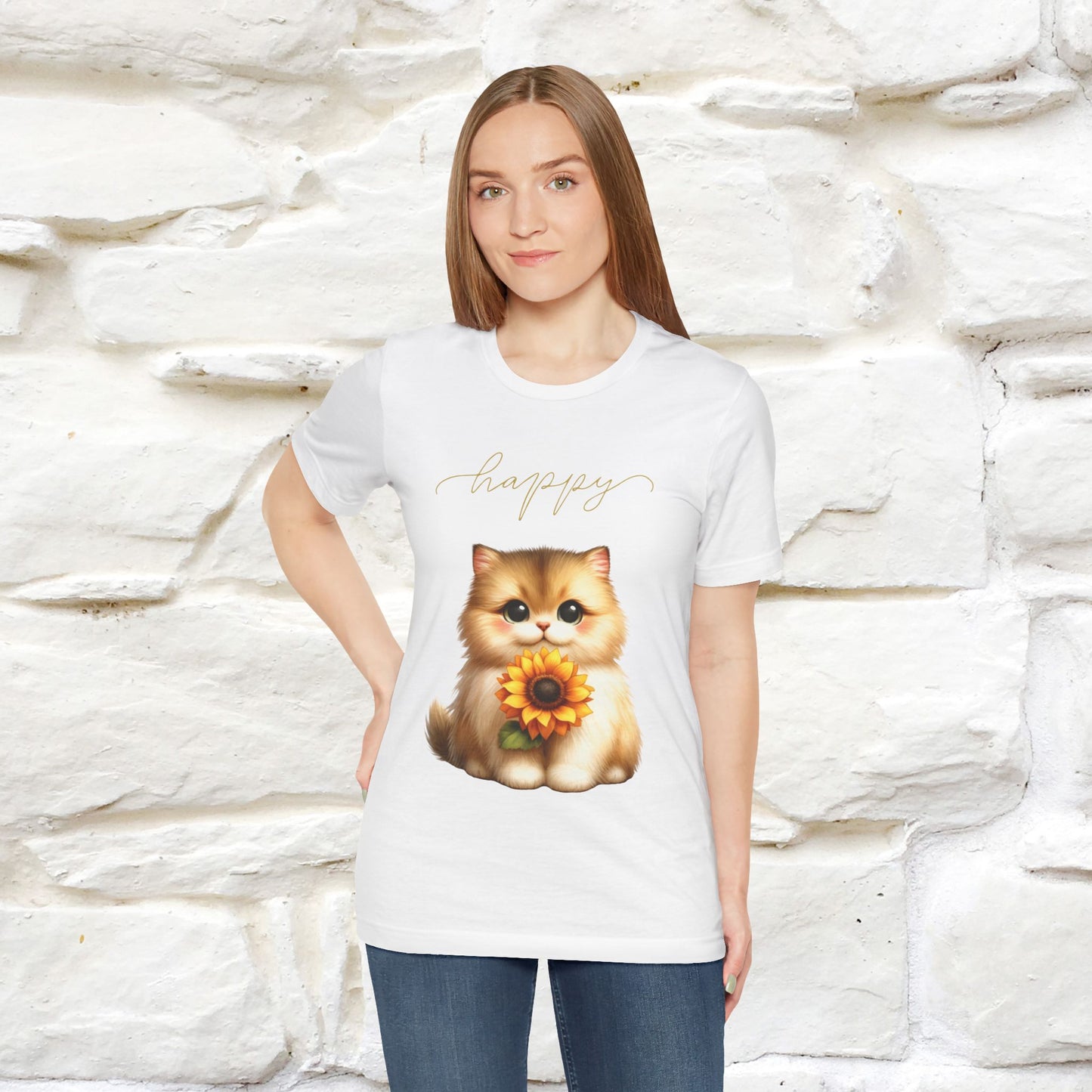 "Happy" Cat T-Shirt for Women | 100% Cotton* 🐾 - Nunu&Miao Studio