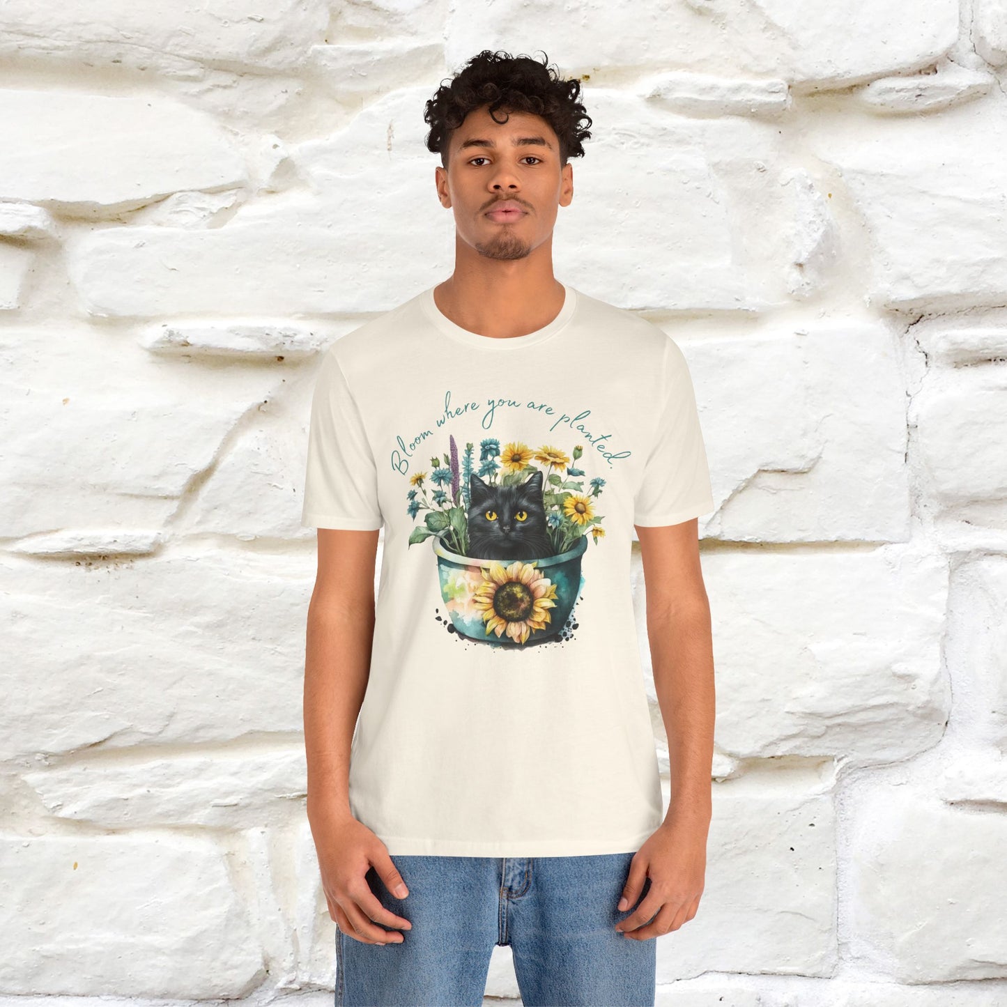 "Bloom Where You Are Planted" Cat T-Shirt for Men & Women | 100% Cotton* | Inspirational Tee