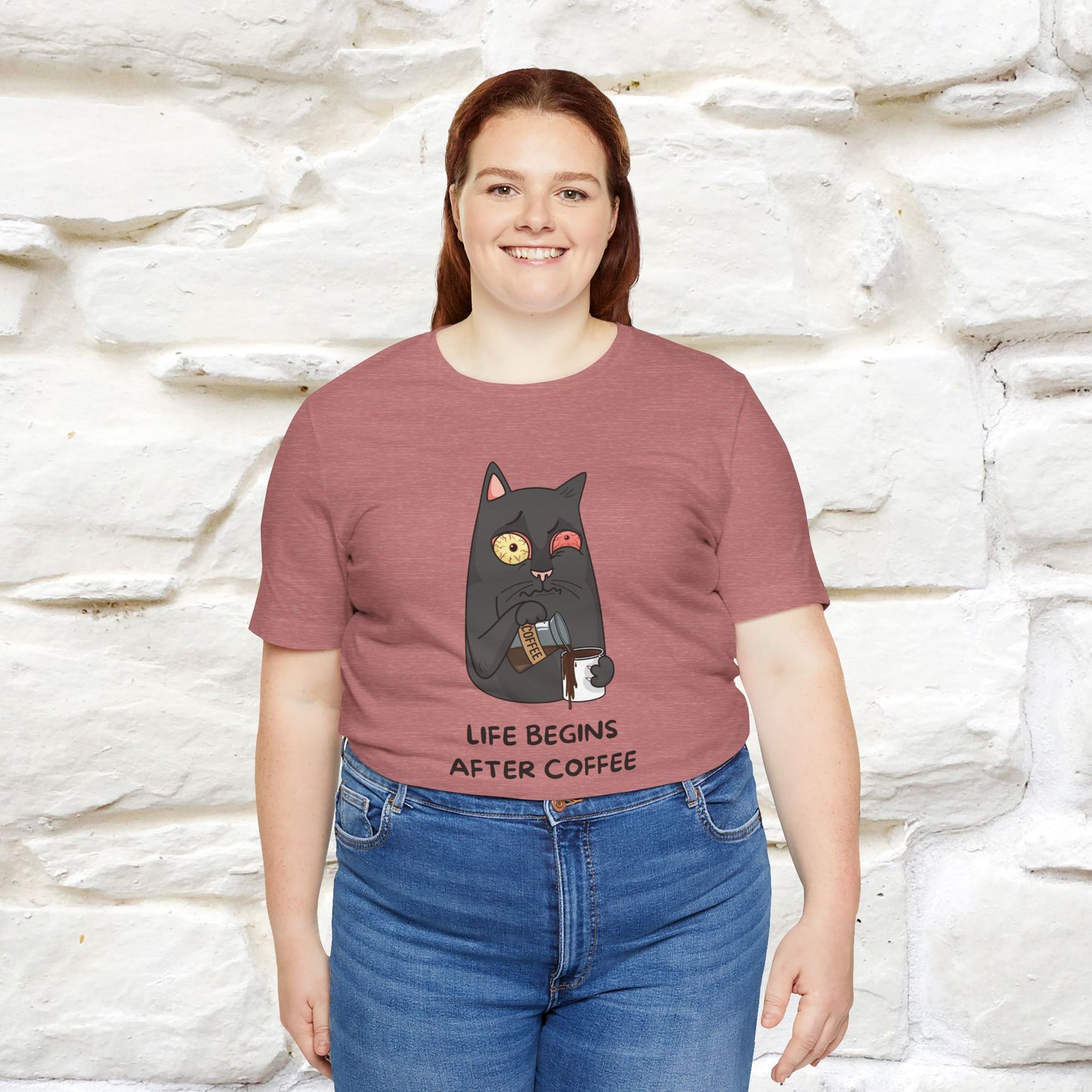 ''Life Begings After Coffe'' Cat T-shirt for Men and Women 100% Cotton* - Nunu&Miao Studio