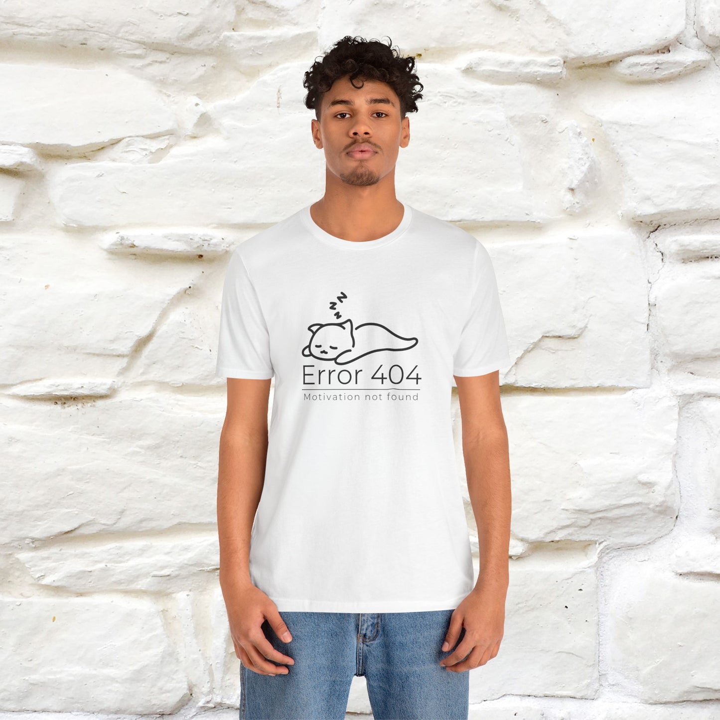 ''Error 404 Motivation Not Found'' Cat T-Shirt Front and Back Design | Nunu&Miao Studio