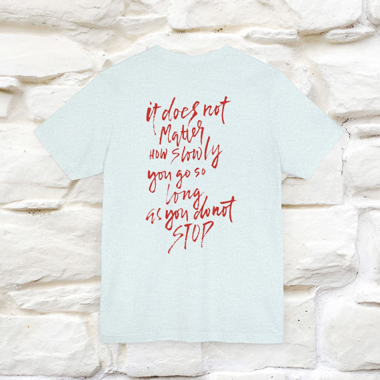 "It Does Not Matter How Slowly You Go, So Long As You Don’t Stop" Cat T-Shirt for Men & Women | Front & Back Design | 100% Cotton*