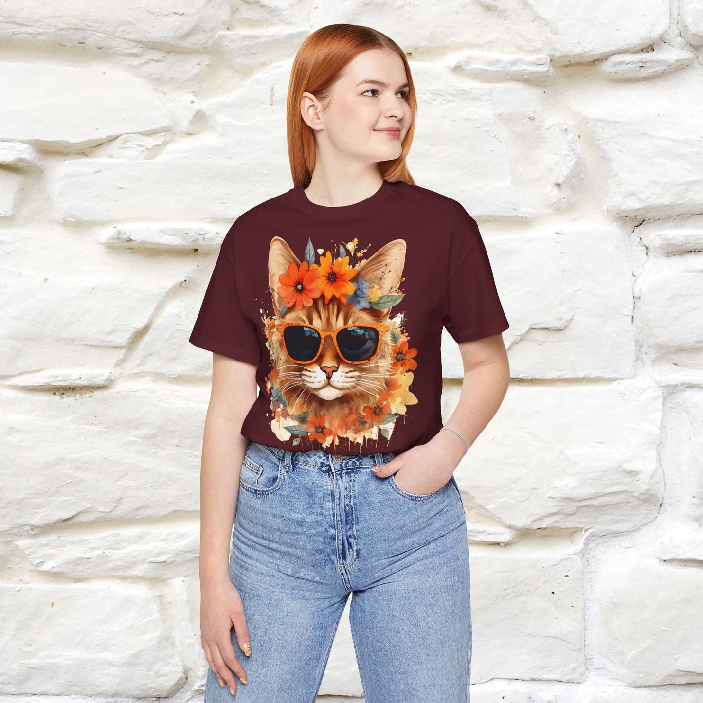 "Cool Cat in Bloom" T-shirt for Men and Women | 100% Cotton* - Nunu&Miao Studio