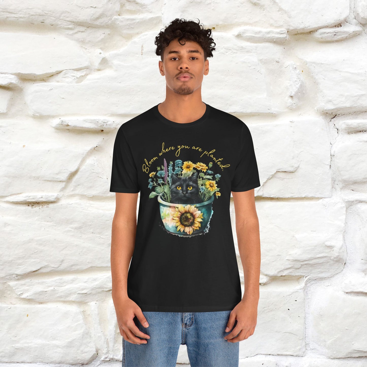 "Bloom Where You Are Planted" Cat T-Shirt for Men & Women | 100% Cotton* | Inspirational Tee