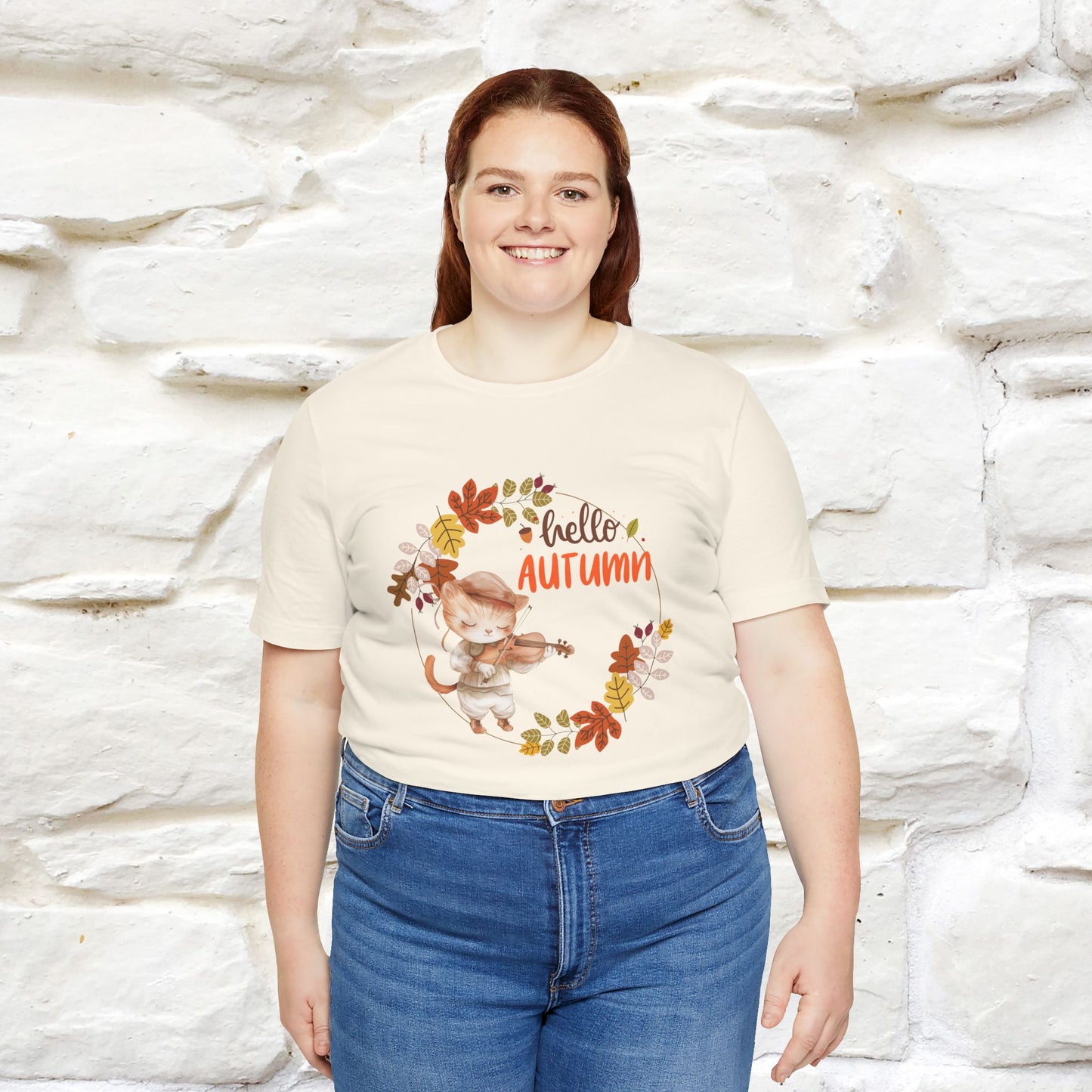 "Hello Autumn" Cat T-Shirt for Men & Women | 100% Cotton* | Cozy Fall Fashion - Nunu&Miao Studio
