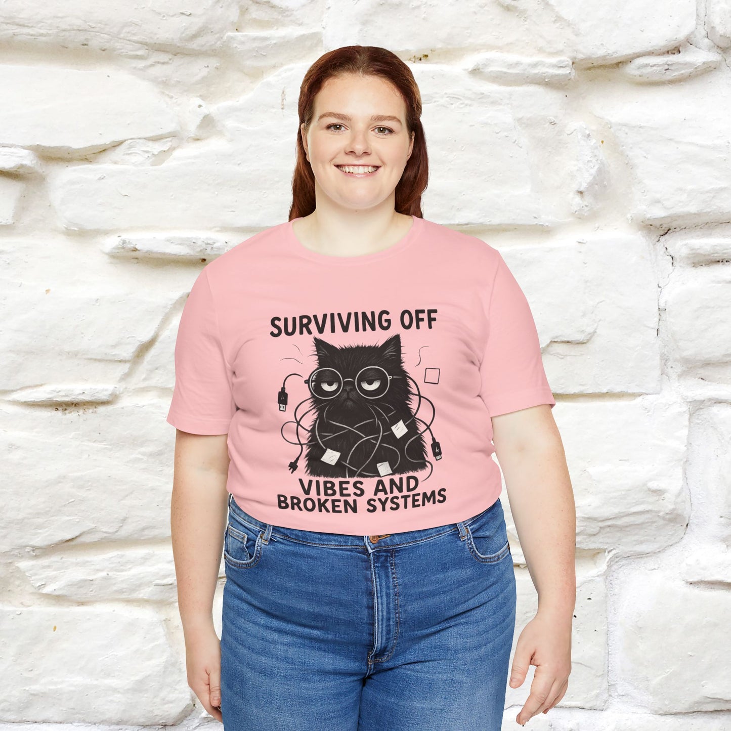 "Surviving Off...Vibes And Broken .. " |Cat T-Shirt | Nunu&Miao Studio